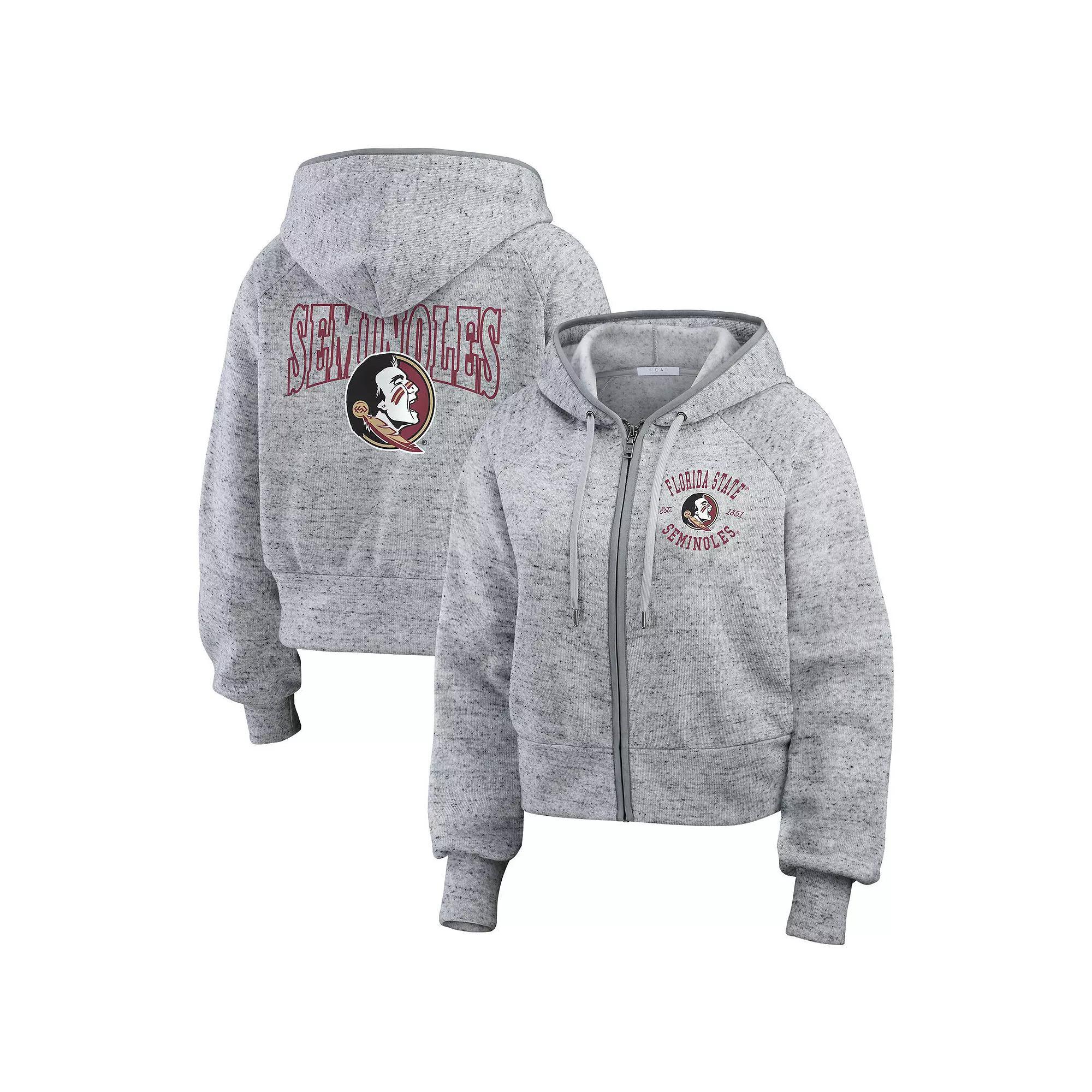 Women's WEAR by Erin Andrews Heather Gray Florida State Seminoles Wear Speckle Double-Hit Raglan Full-Zip Hoodie, Size: Medium, Grey Product Image