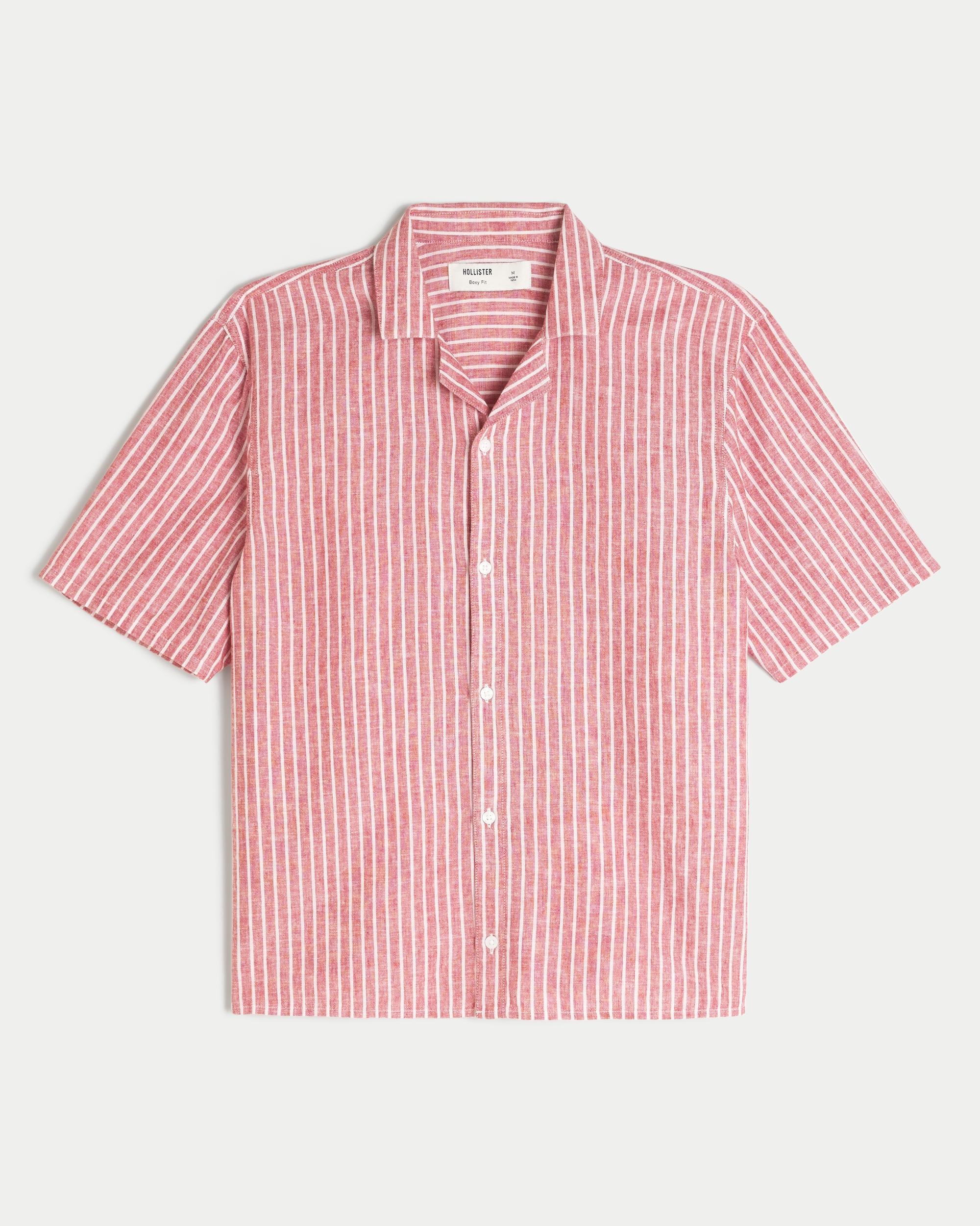 Boxy Short-Sleeve Linen-Blend Shirt Product Image