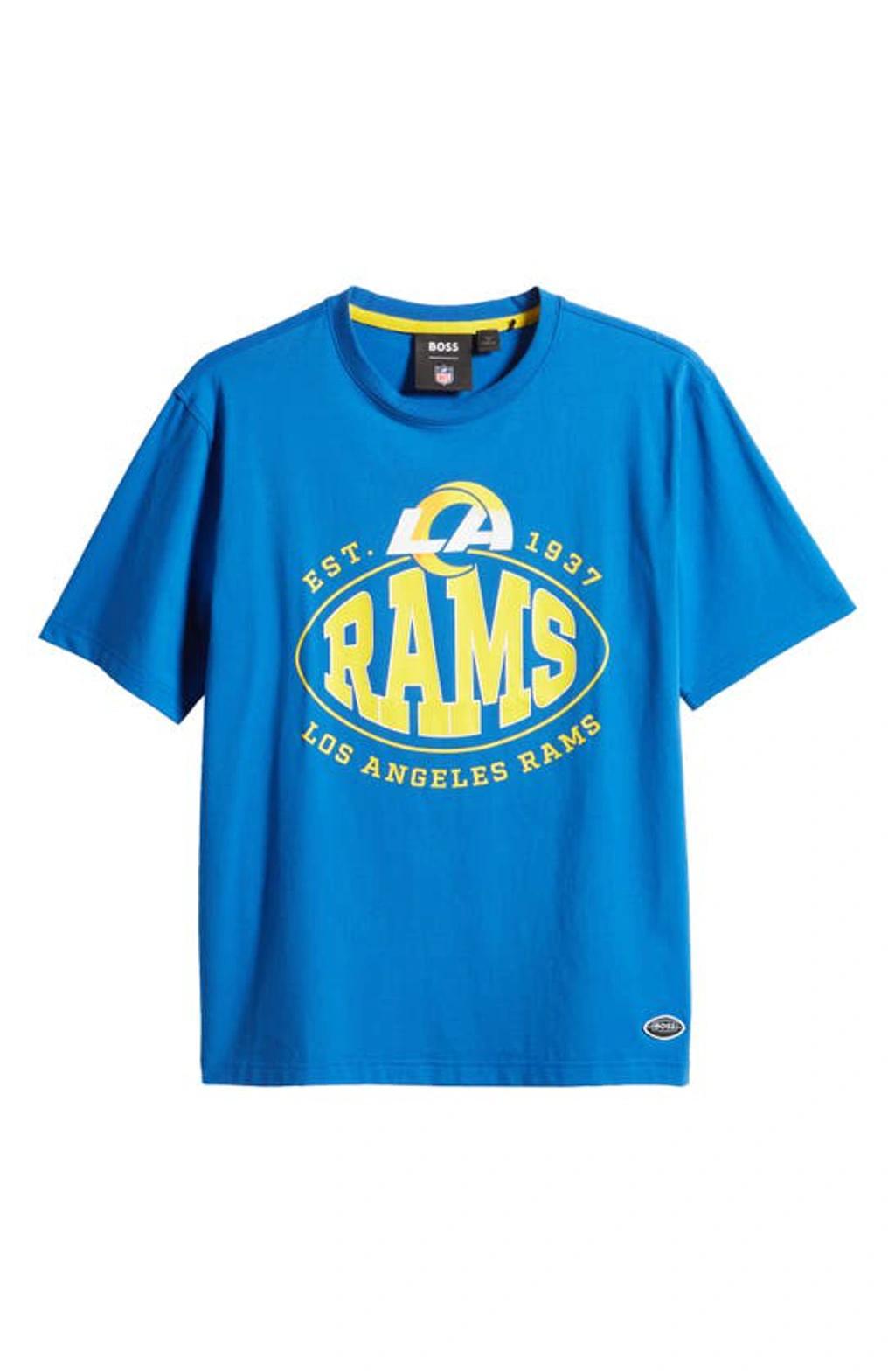 HUGO BOSS Boss X Nfl Stretch-cotton T-shirt With Collaborative Branding In Rams Bright Blue Product Image