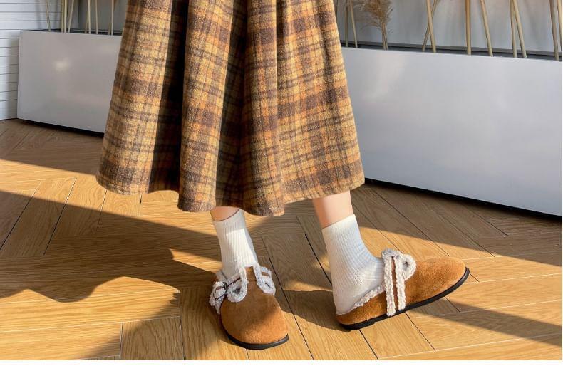 High Waist Plaid Midi A-Line Woolen Skirt Product Image