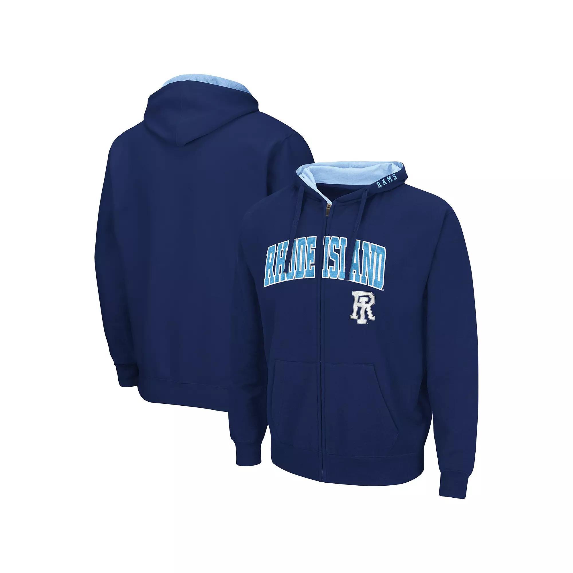 Men's Colosseum Navy Rhode Island Rams Arch & Logo 3.0 Full-Zip Hoodie, Size: 2XL, Uri Blue Product Image