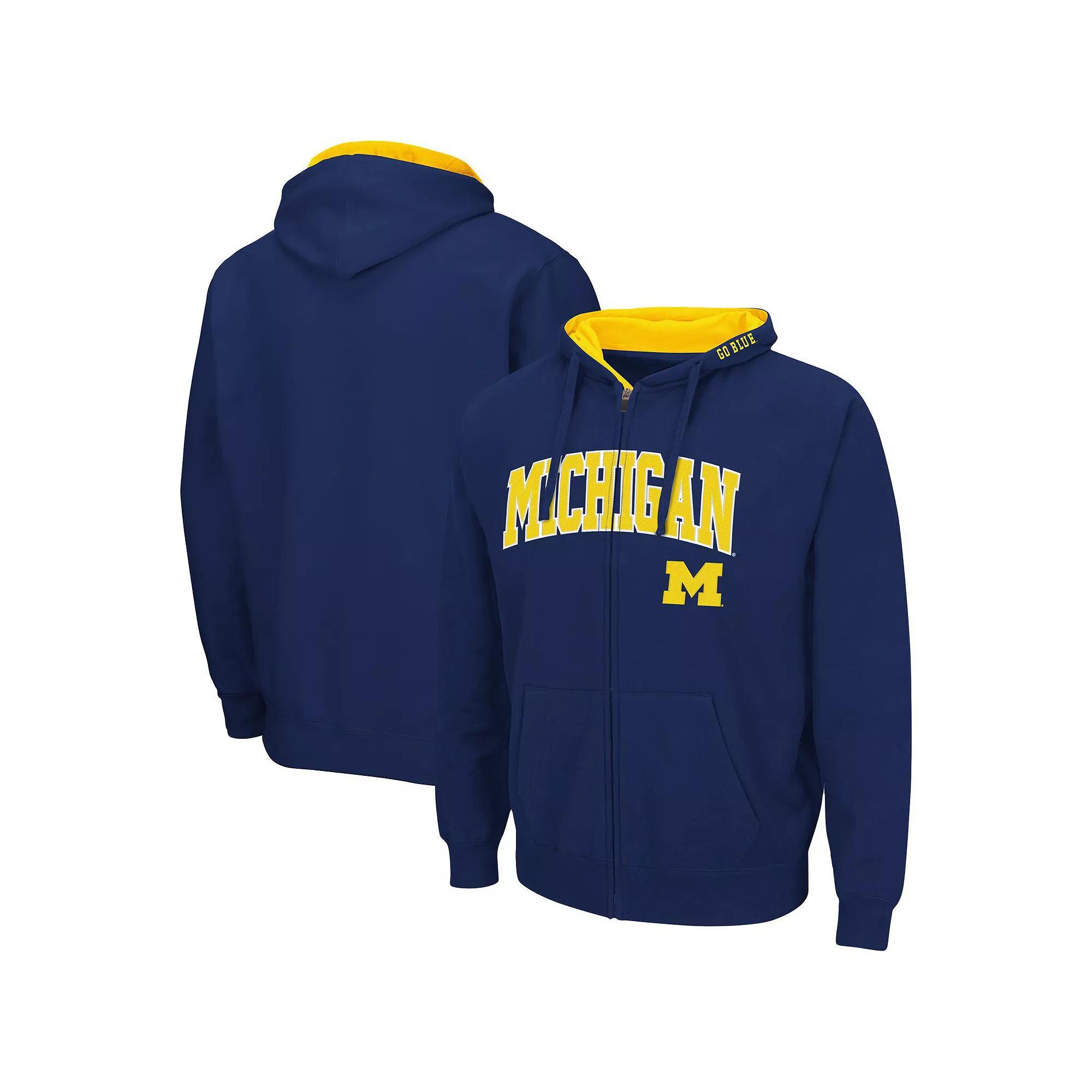 Men's Colosseum Navy Michigan Wolverines Arch & Logo 3.0 Full-Zip Hoodie,  Product Image