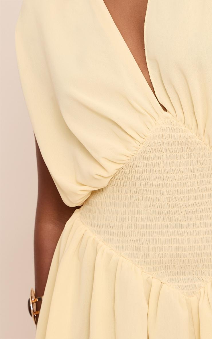 Lemon Chiffon V Neck Shirred Waist Frill Romper Product Image