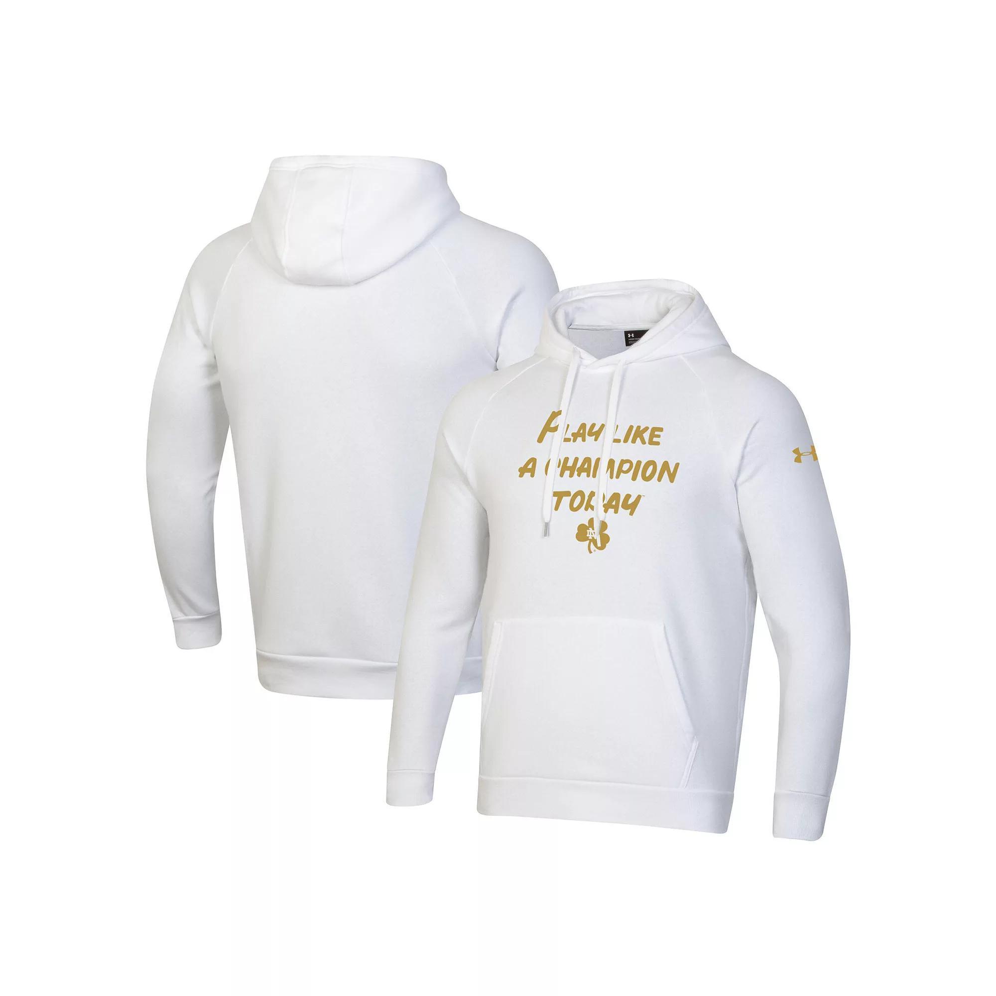 Men's Under Armour White Notre Dame Fighting Irish PLACT Gold Rush Rival Raglan Pullover Hoodie,  Product Image