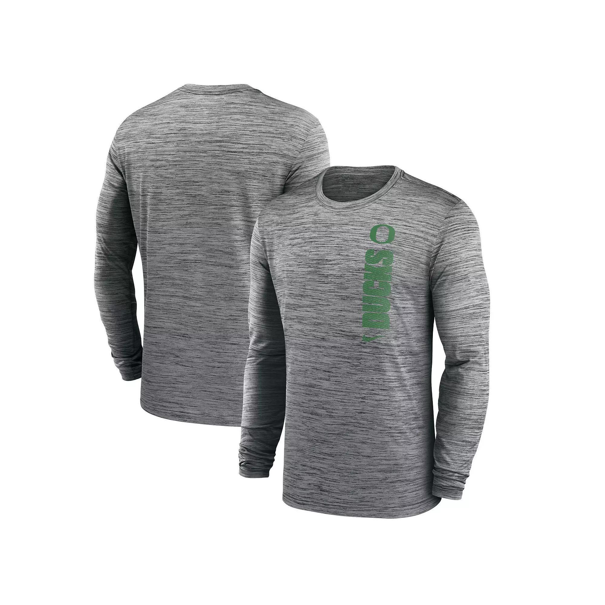 Men's Nike Heather Gray Oregon Ducks 2024 Sideline Velocity Performance Long Sleeve T-Shirt, Size: Large, Grey Product Image