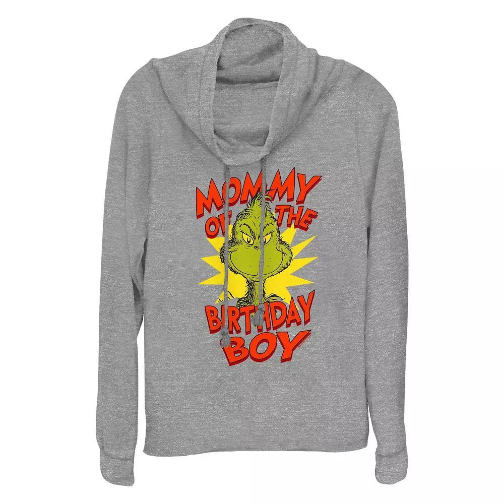 Women's Dr. Seuss Grinch Mommy Of The Birthday Boy Cowlneck Graphic Lightweight Long Sleeve,  Product Image