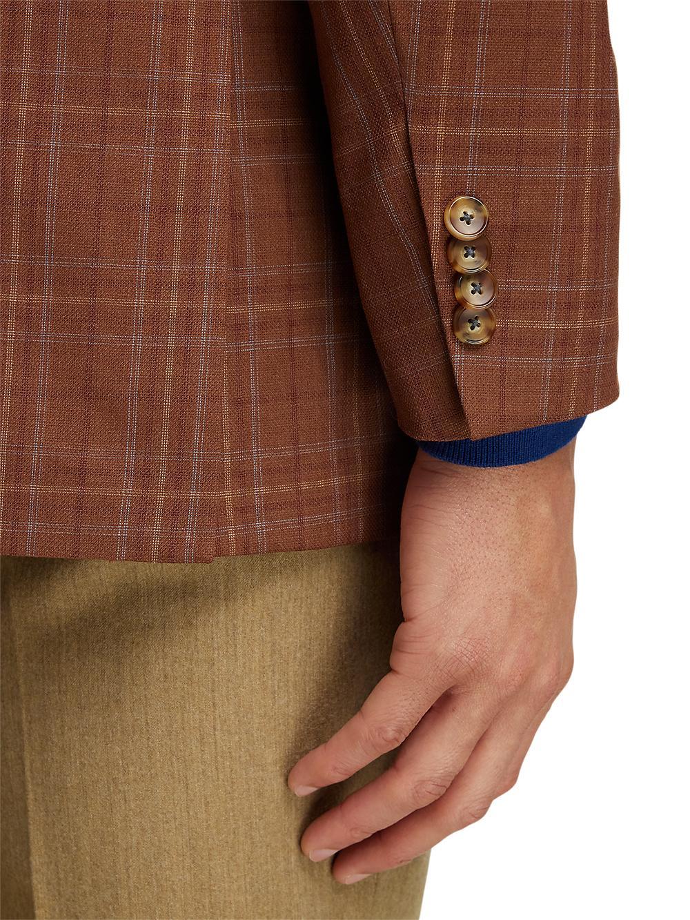 Wool Plaid Single Breasted Peak Lapel Sport Coat - Copper Plaid Product Image