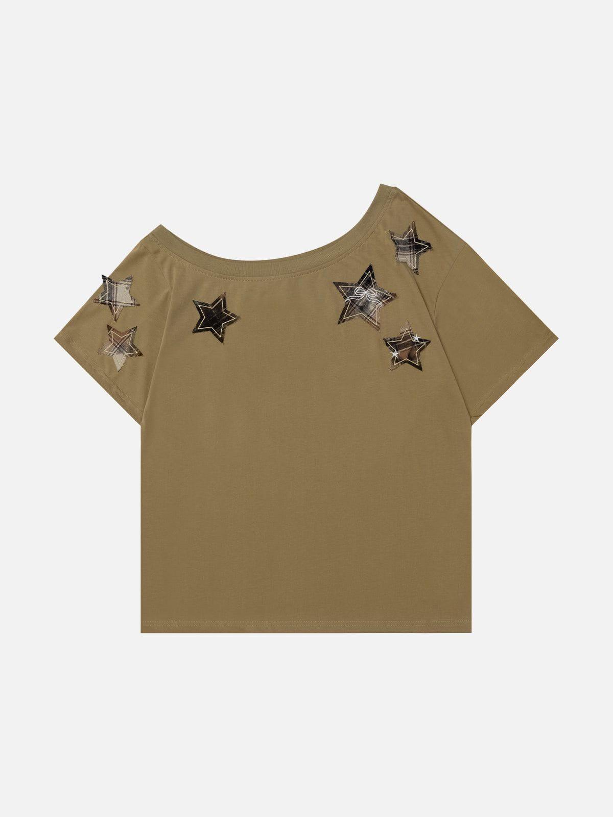 Aelfric Eden Plaid Applique Embroidery Star Tee Female Product Image