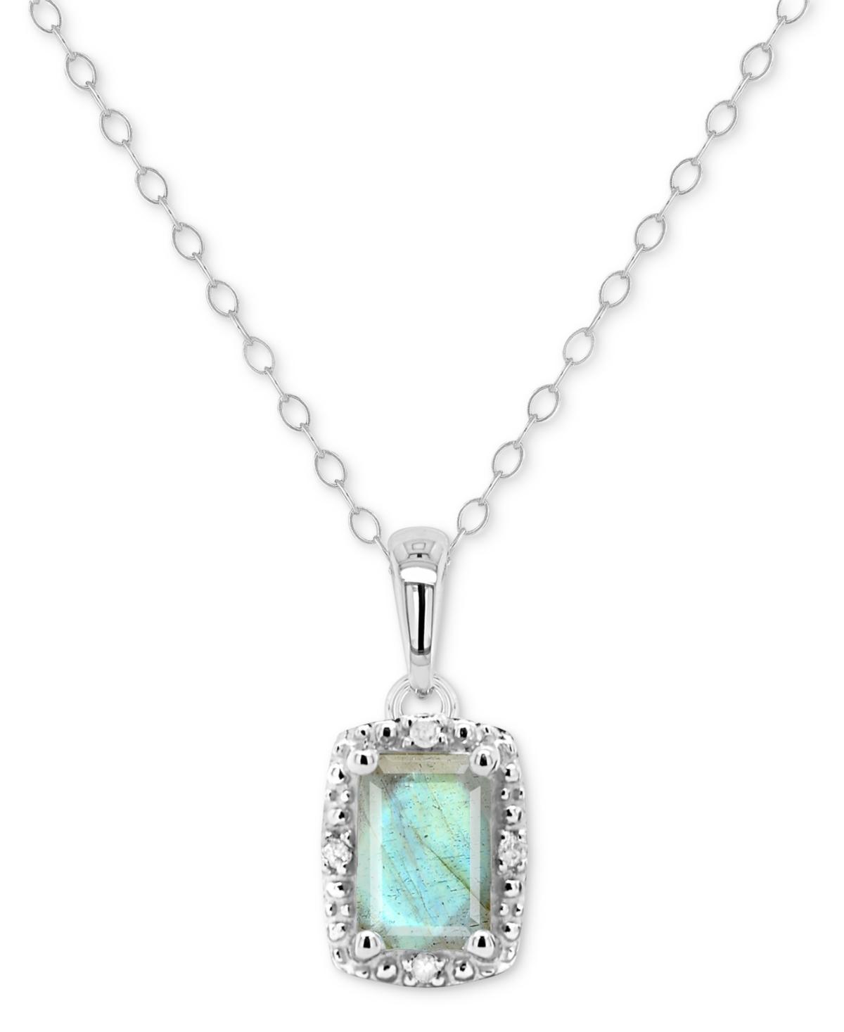 Celebration Gems Sterling Silver Emerald Cut Stabilized Turquoise & Diamond Accent Pendant Necklace, Womens Product Image