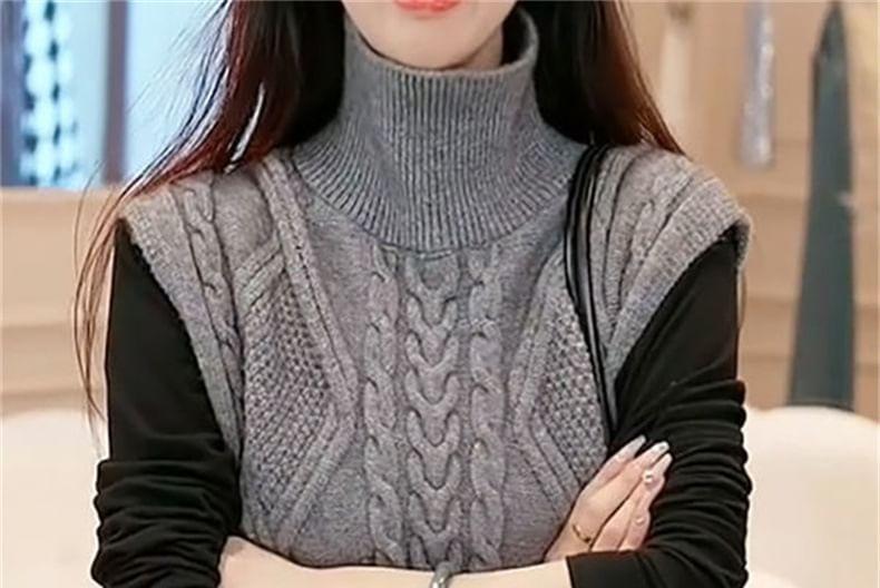 High Neck Plain Cable Knit Sweater Vest Product Image