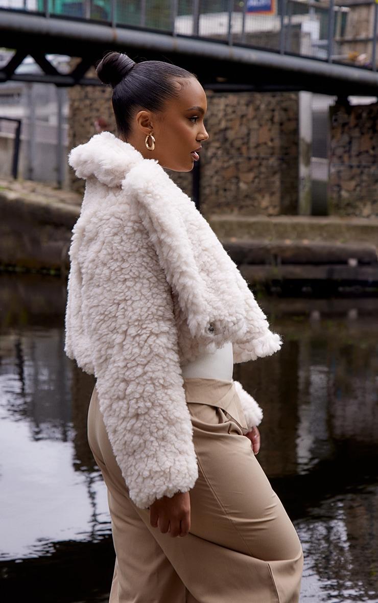 Plus Cream Teddy Faux Fur Cropped Coat Product Image