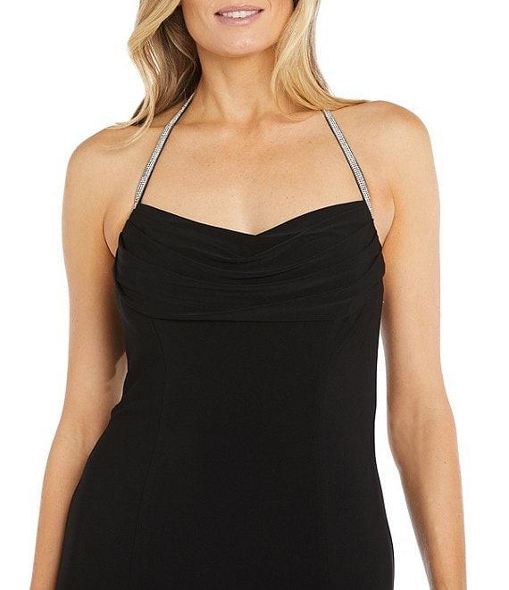 R & M Richards Sleeveless Sweetheart Cowl Neck Rhinestone Trim Dress Product Image