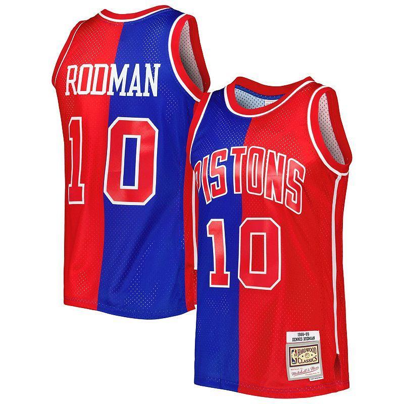 Men's Mitchell & Ness Dennis Rodman Blue/Red Detroit Pistons Hardwood Classics 1988-89 Split Swingman Jersey, Size: Large, Pis Blue Product Image