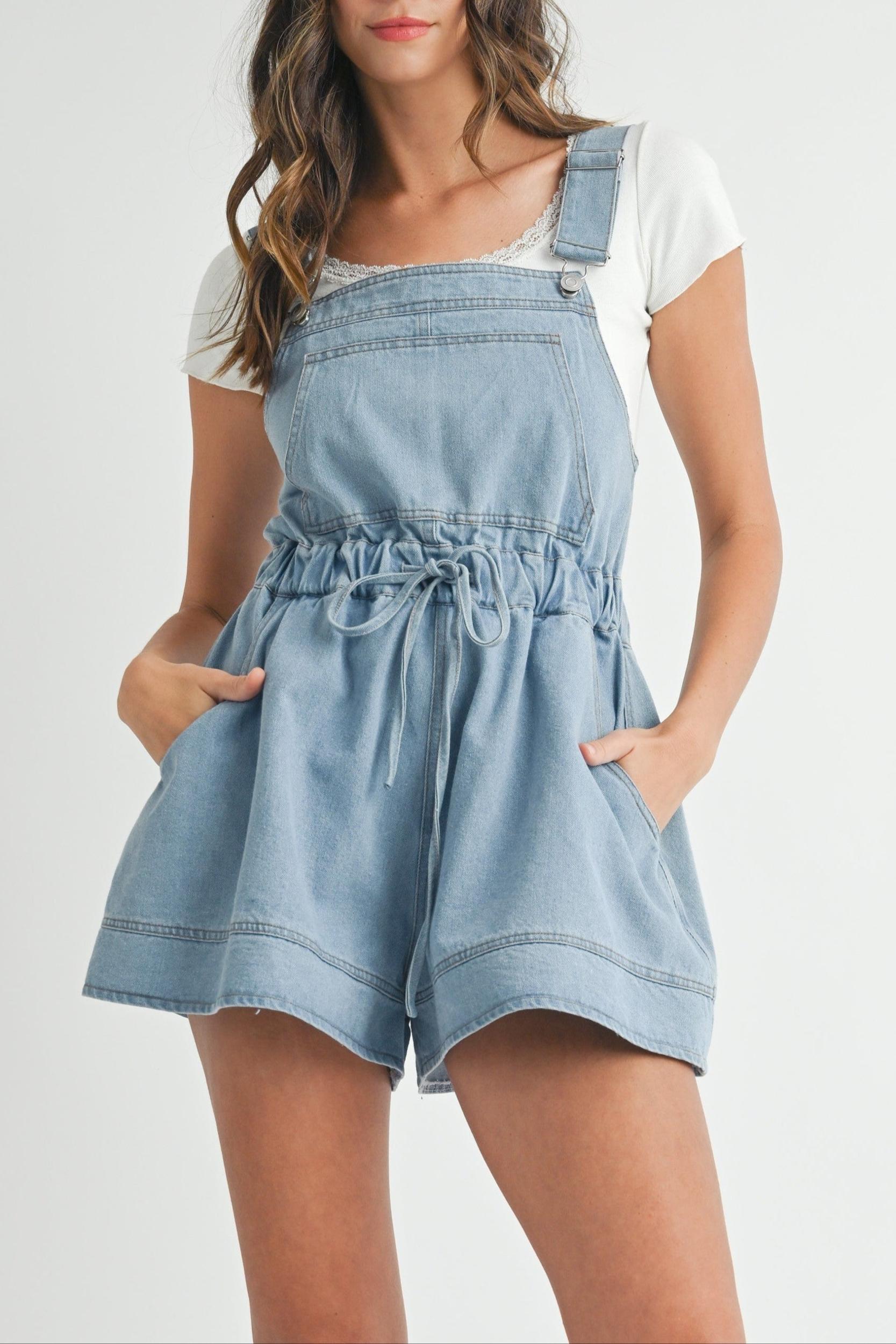 Denim Drawstring Overall Romper Product Image
