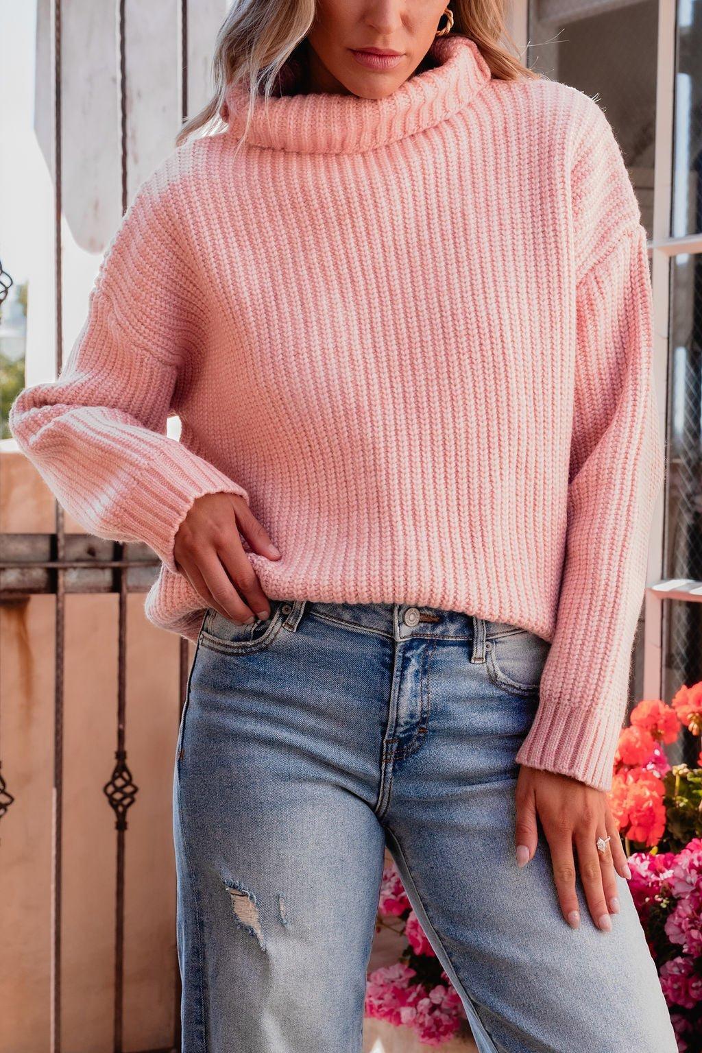 Chunky Pink Ribbed Turtleneck Sweater - FINAL SALE Female Product Image