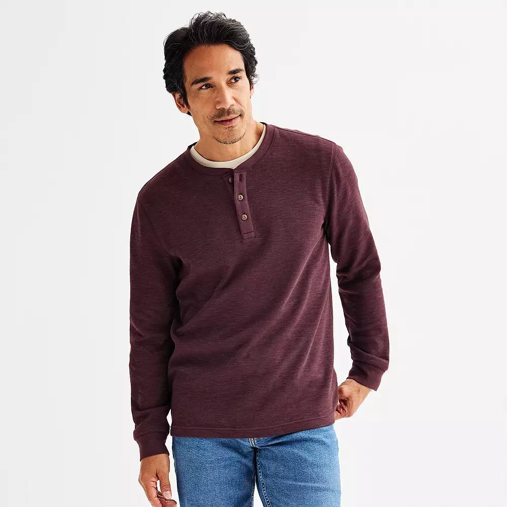 Men's Sonoma Goods For Life® Long Sleeve Textured Henley Tee, Size: XL, Brown Product Image