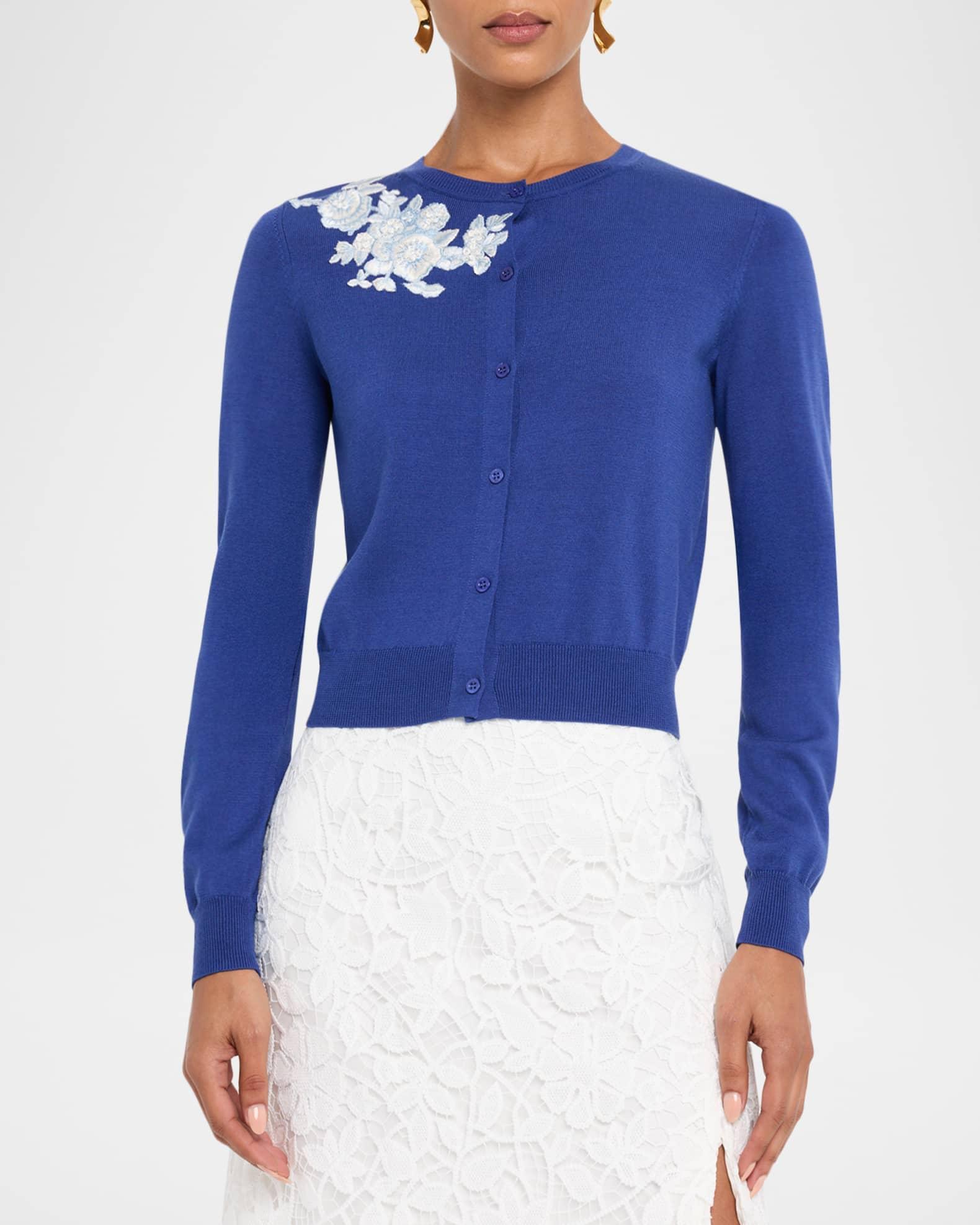 Floral Embroidered Crewneck Cardigan Product Image