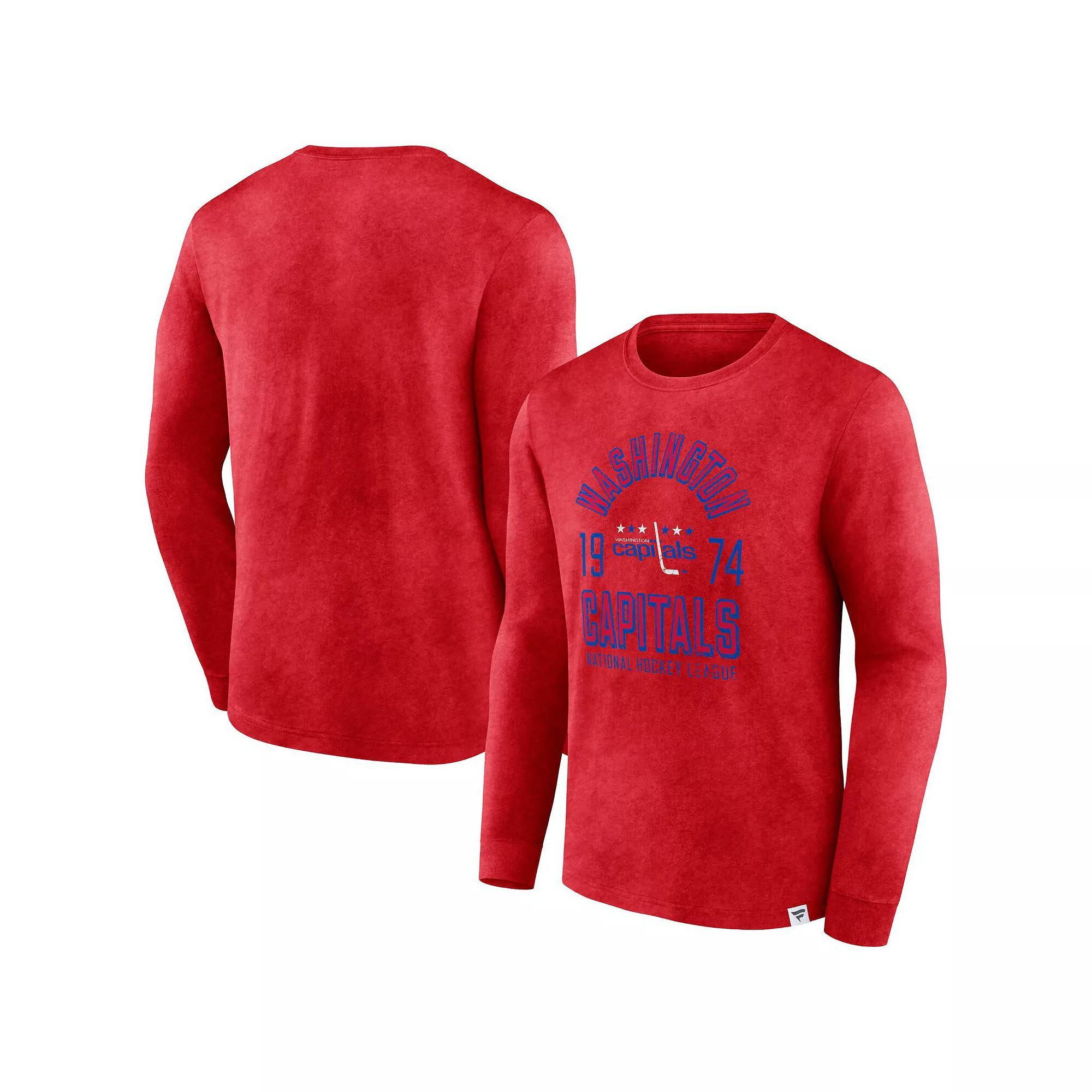 Men's Fanatics Branded Heather Red Washington Capitals Keep The Zone Long Sleeve T-Shirt,  Product Image