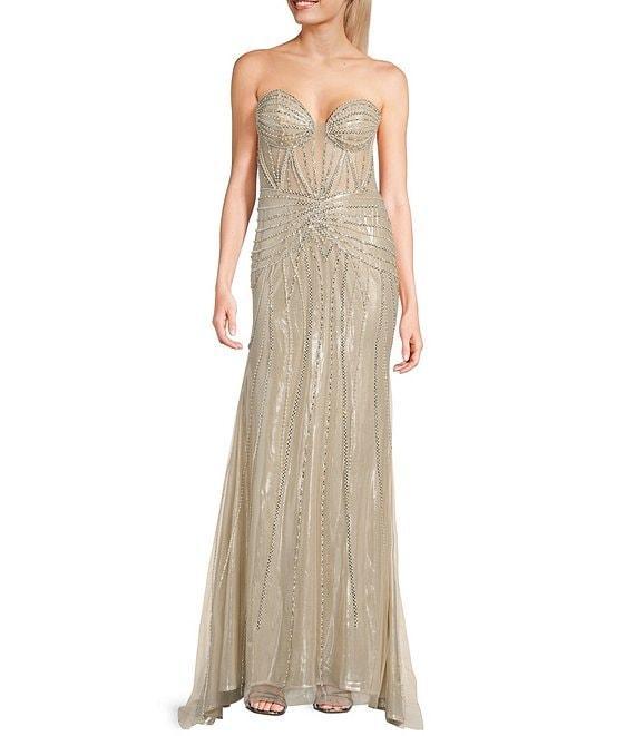 GB Linear Beaded Glam Strapless Gown Product Image