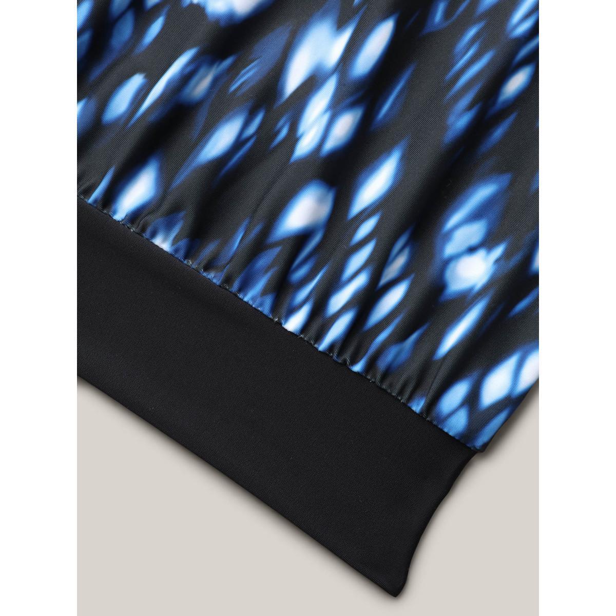 Plus Size Tie-Dye Print Swim Top Women's Swimwear Black Resort Contrast High stretch Bodycon U-neck Curve Swim Tops BloomChic 18-20/2X Product Image