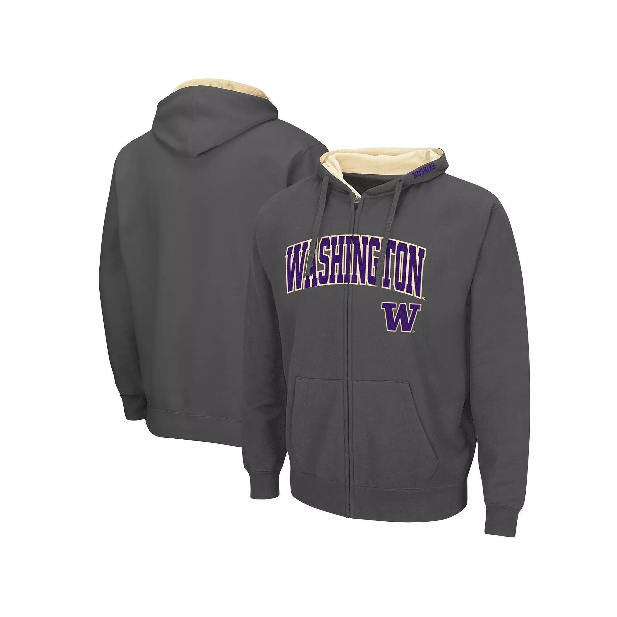 Men's Colosseum Charcoal Washington Huskies Arch & Logo 3.0 Full-Zip Hoodie,  Product Image