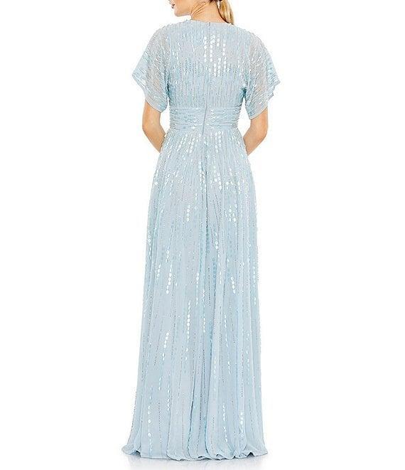 Mac Duggal Beaded V-Neck Short Sleeve Gown Product Image