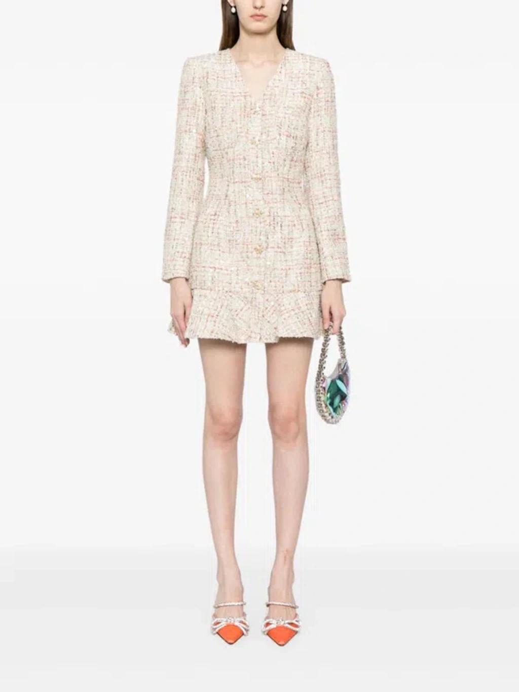 Self Portrait Pastel Boucle V Neck Mini Dress In Multicolour Product Image