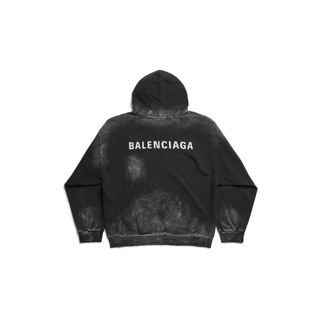 Men's Balenciaga Back Hoodie Medium Fit in Faded Black/white Product Image