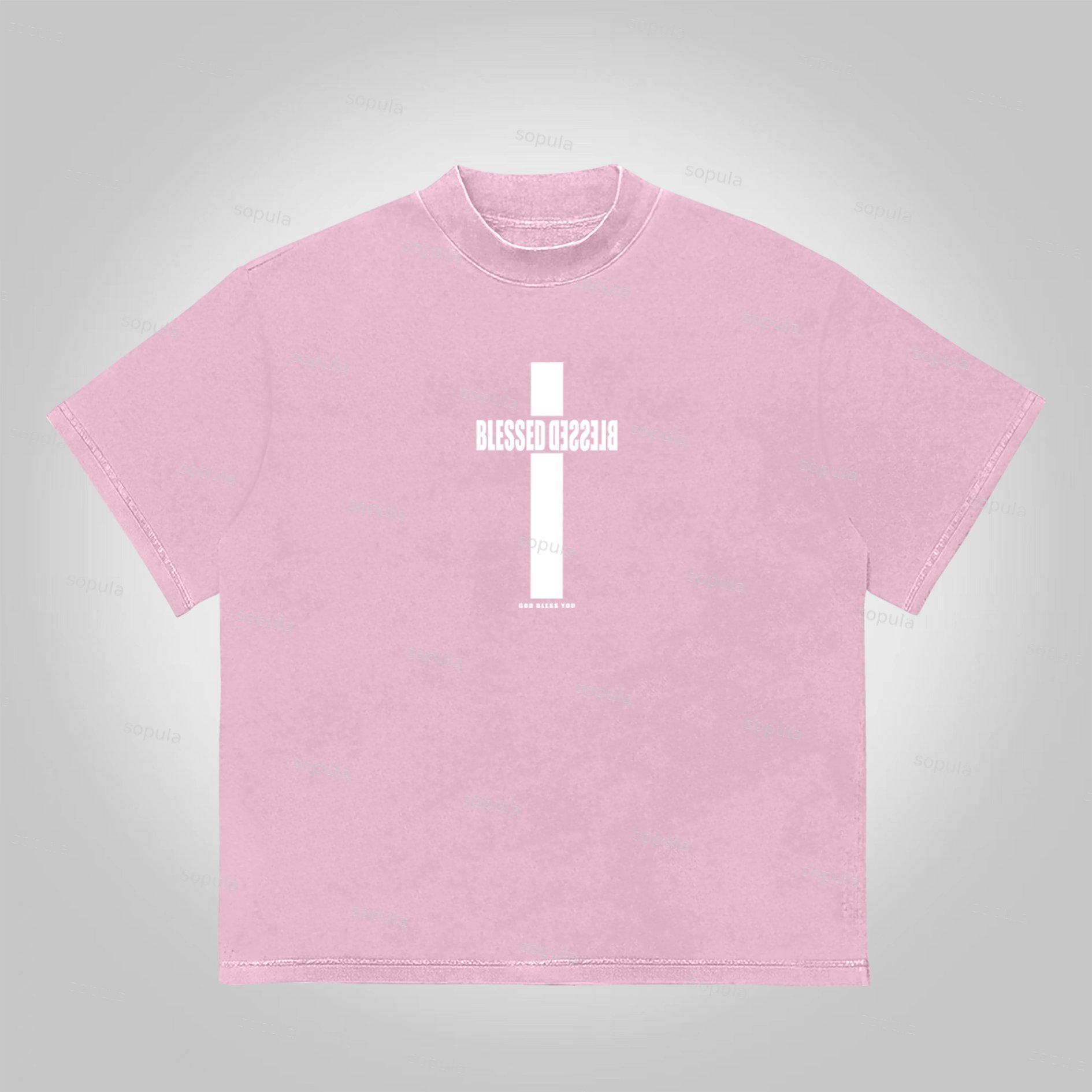 Sopula Vintage Blessed Cross God Bless You Graphic Print Cotton T-Shirt Product Image
