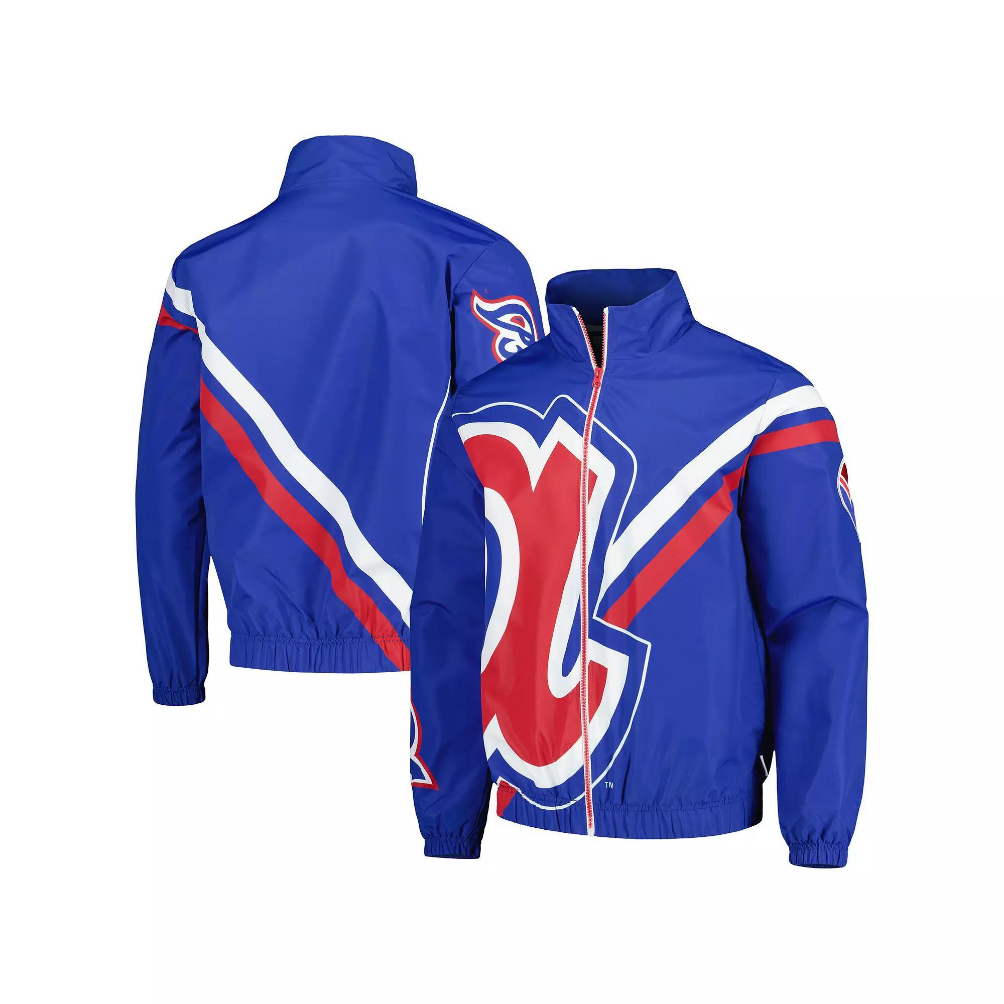 Men's Mitchell & Ness Royal Atlanta Braves Exploded Logo Warm Up Full-Zip Jacket, Size: Medium, Blue Product Image