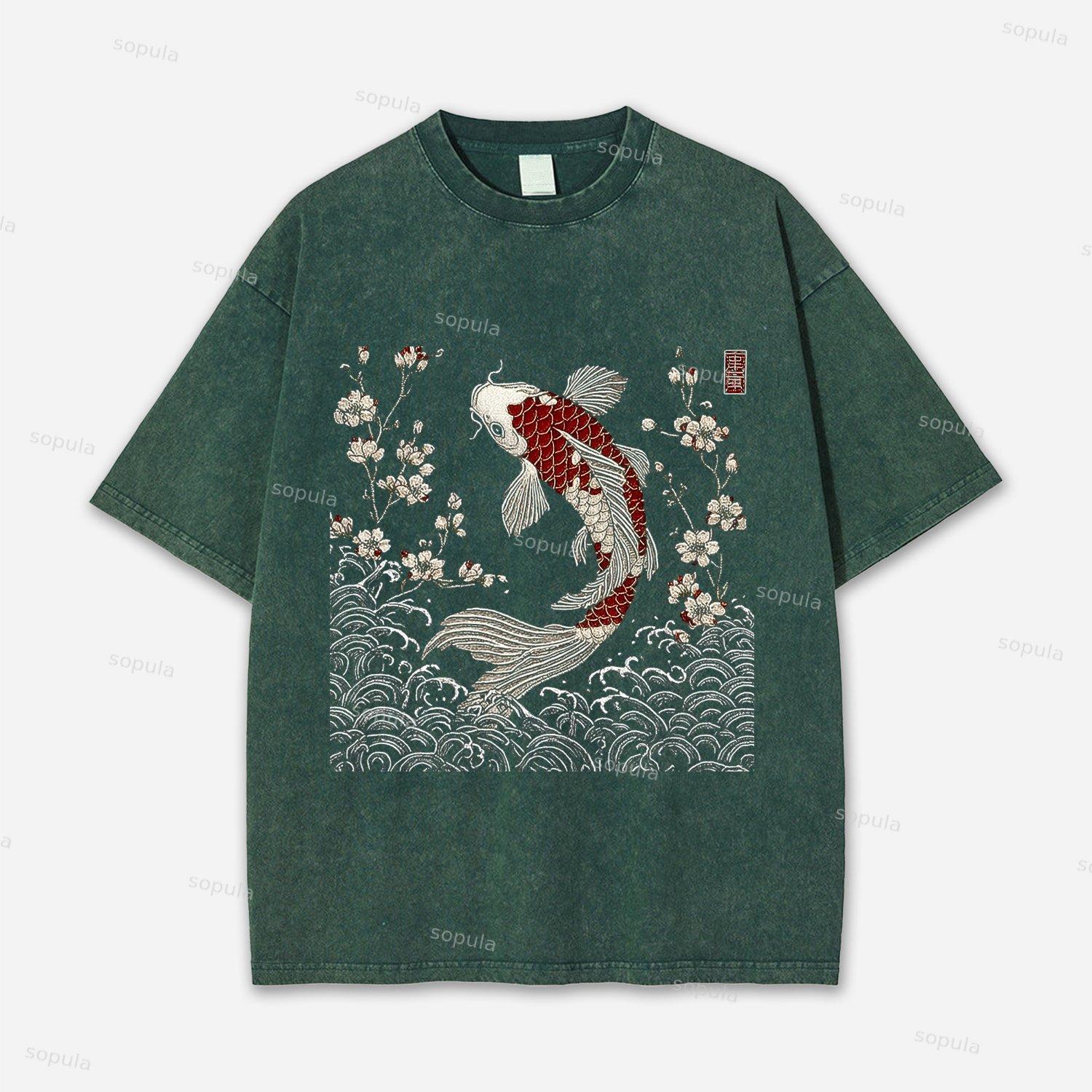 Vintage Sakura And Koi Washed T-shirt Product Image