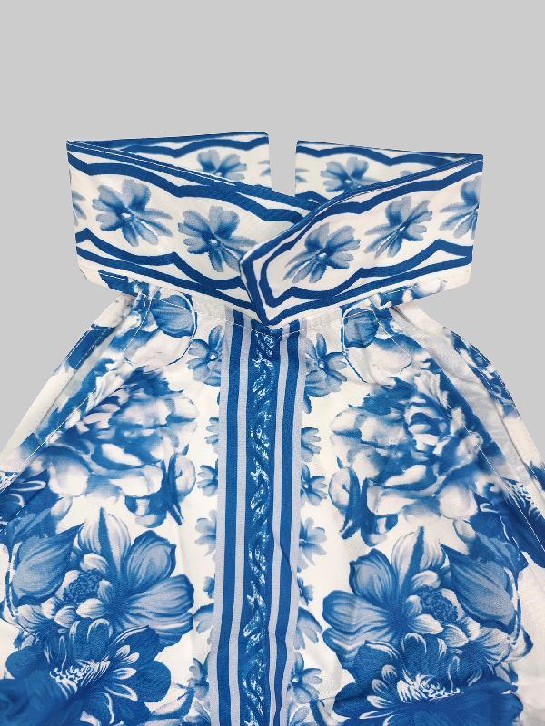 A-Line Loose Flower Print Split-Joint Lapel Maxi Dresses Product Image