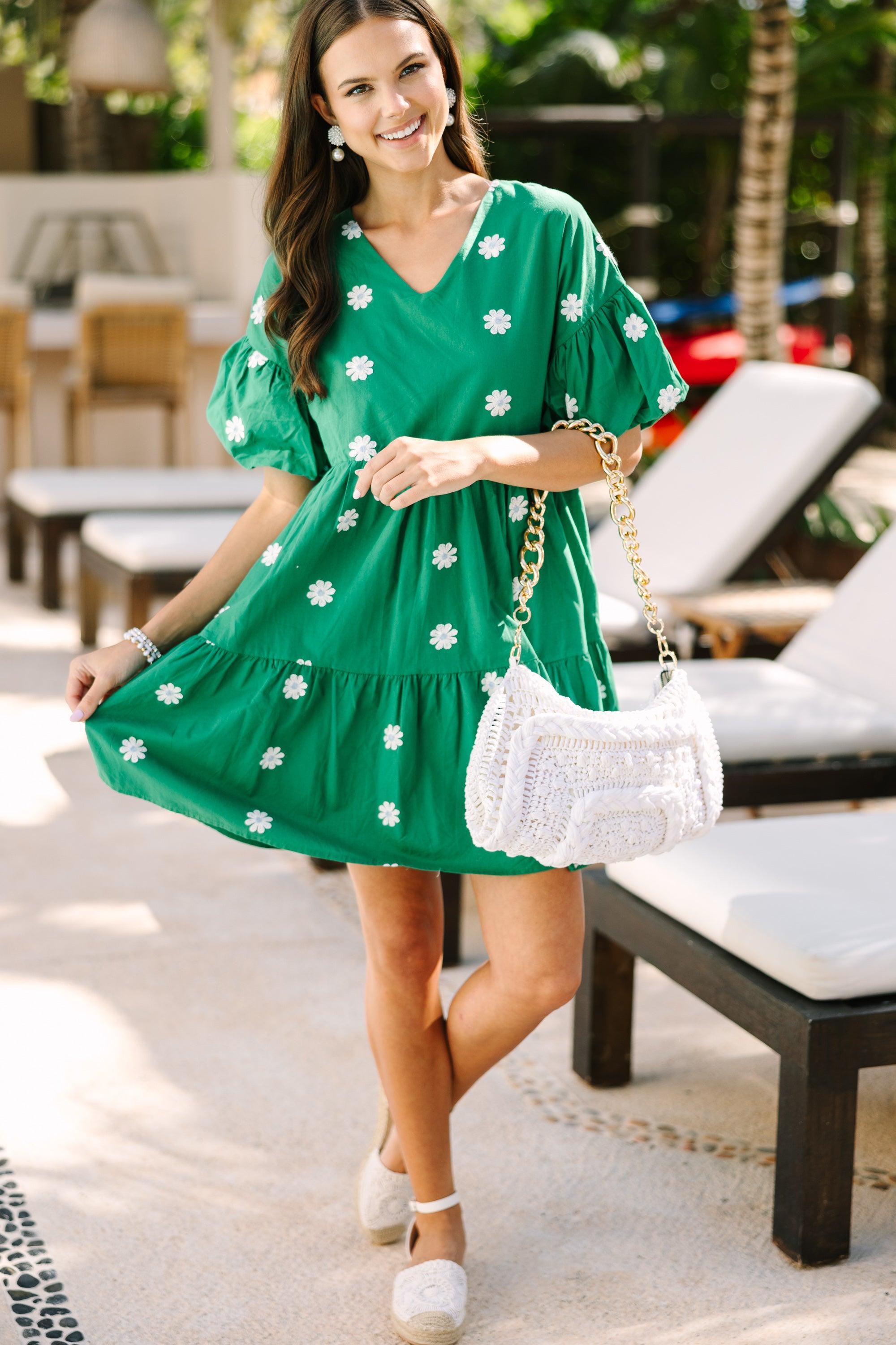 Face The Day Ahead Green Embroidered Dress Female Product Image