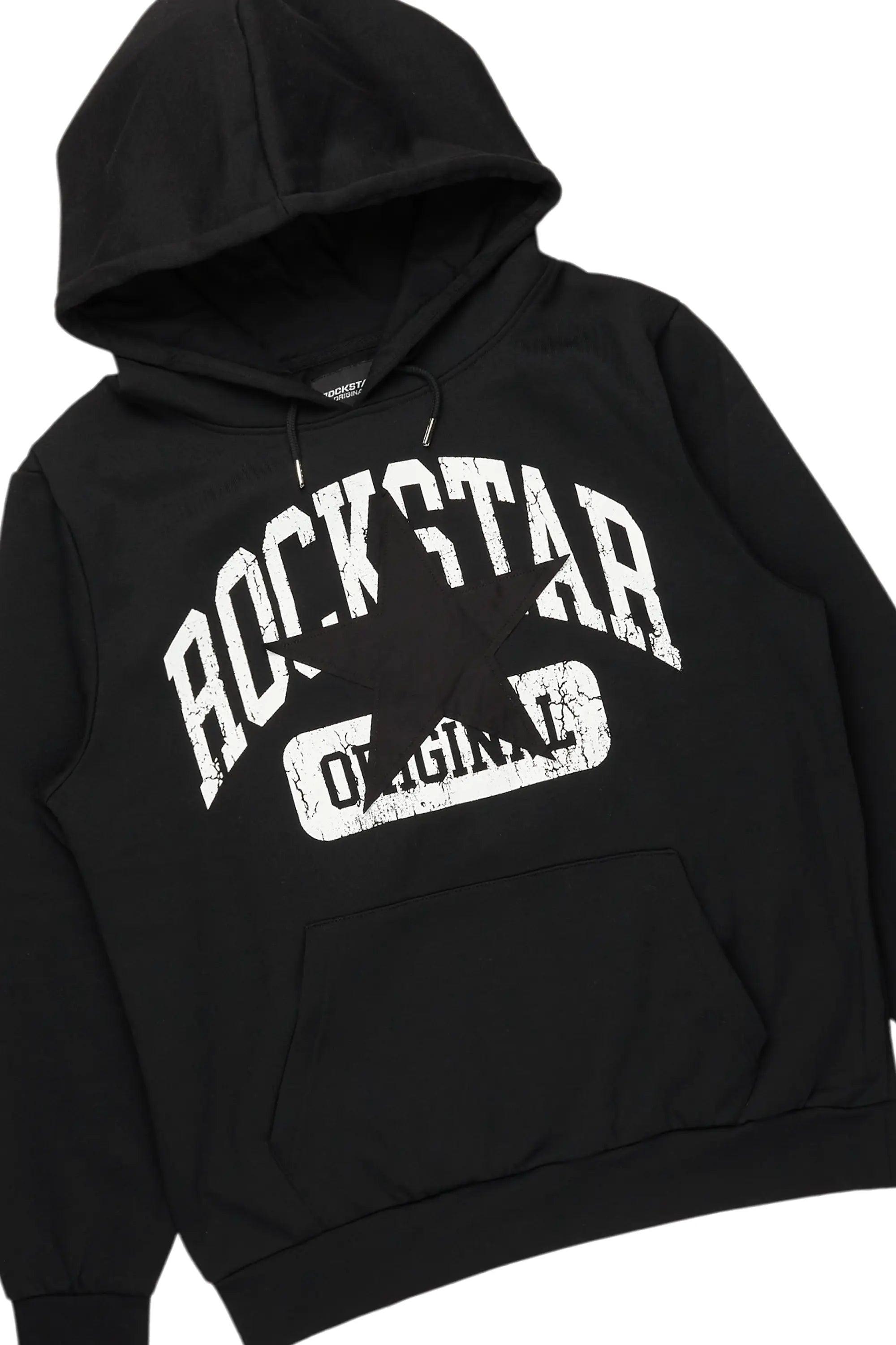 Mallor Black/White Baggy Stacked Hoodie Track Set Male Product Image