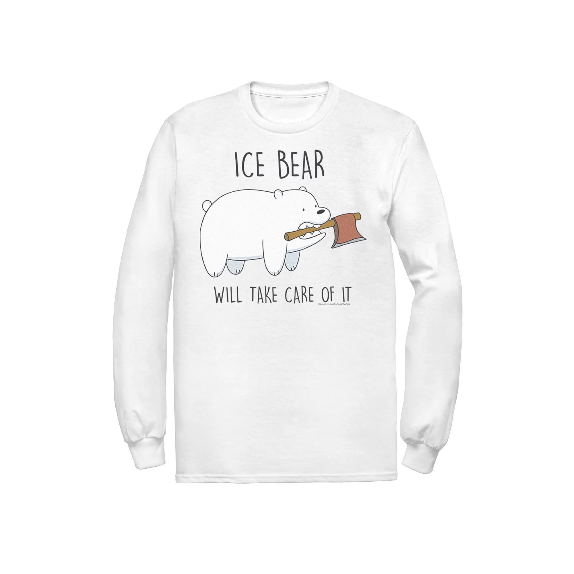 Men's Cartoon Network Bare Bears Ice Bear Take Care Of It Axe Long Sleeve Tee, Size: XL, White Product Image