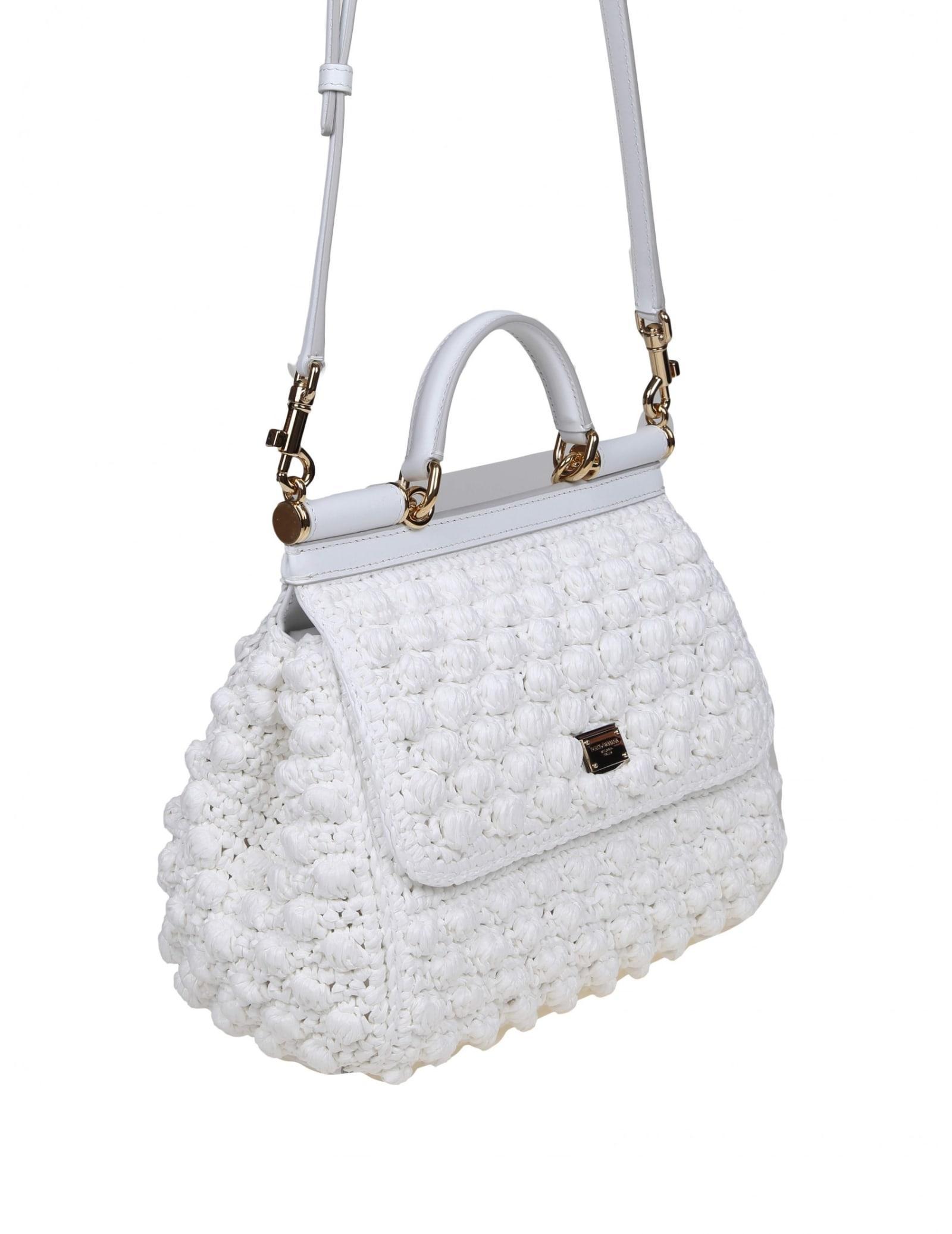 Dolce E Gabbana Raffia Crochet Handbag White Color In White/white Product Image