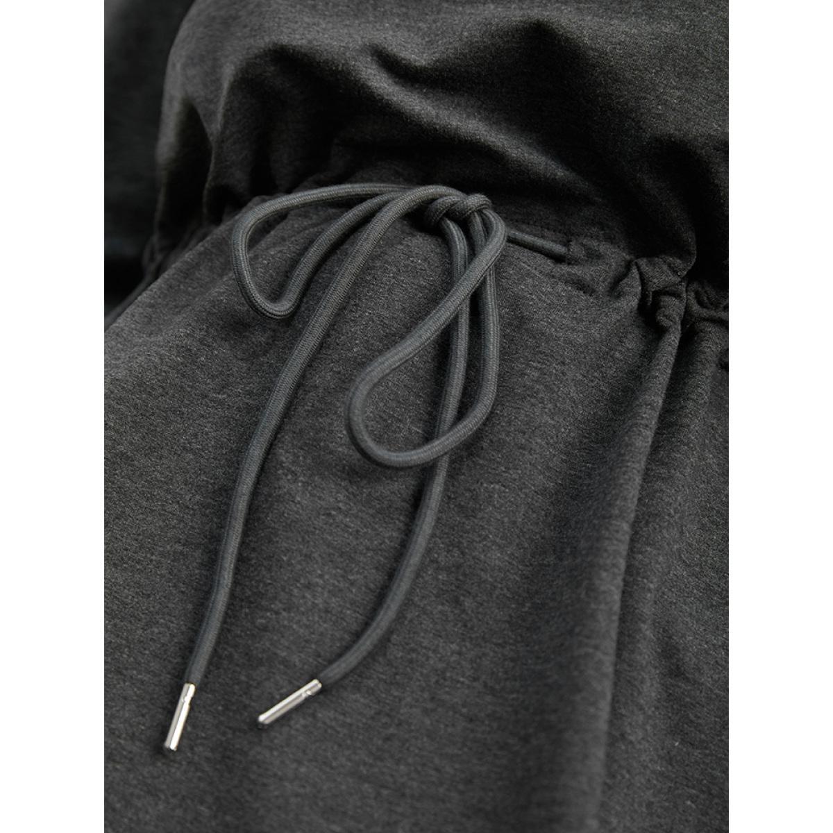 Plus Size V Neck Plain Drawstring Knot Sweatshirt Women Gray Casual Plain V-neck Dailywear Sweatshirts BloomChic 22-24/3X Product Image