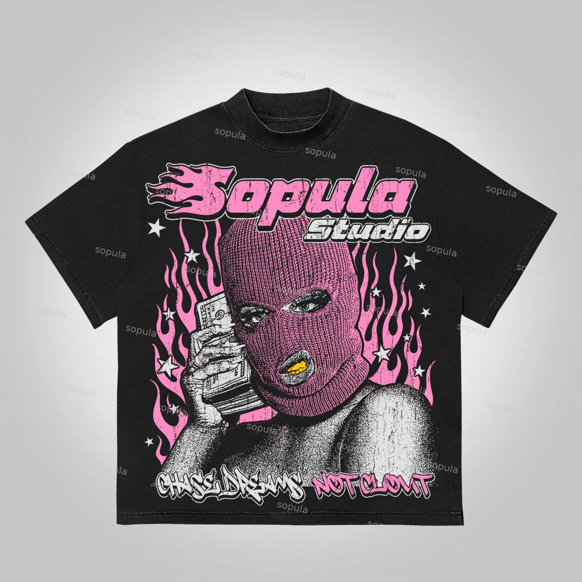 Sopula Bandit Flame Character Portrait Vintage Graphics Cotton T-Shirt Product Image