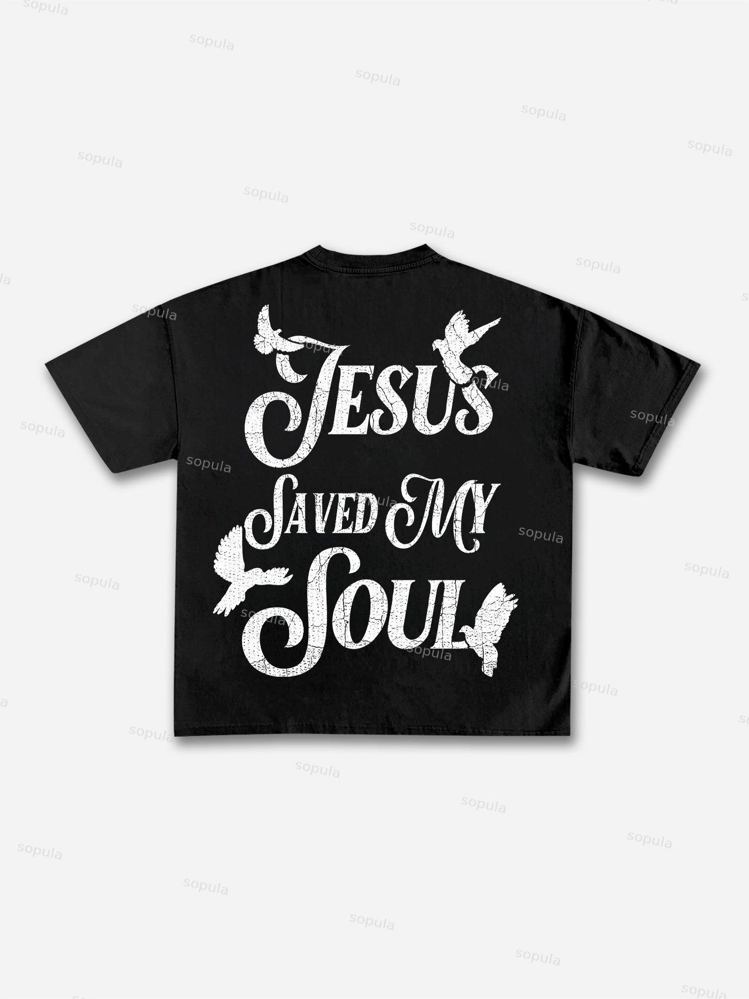 Jesus Saved My Soul Print Cotton T-shirt Product Image