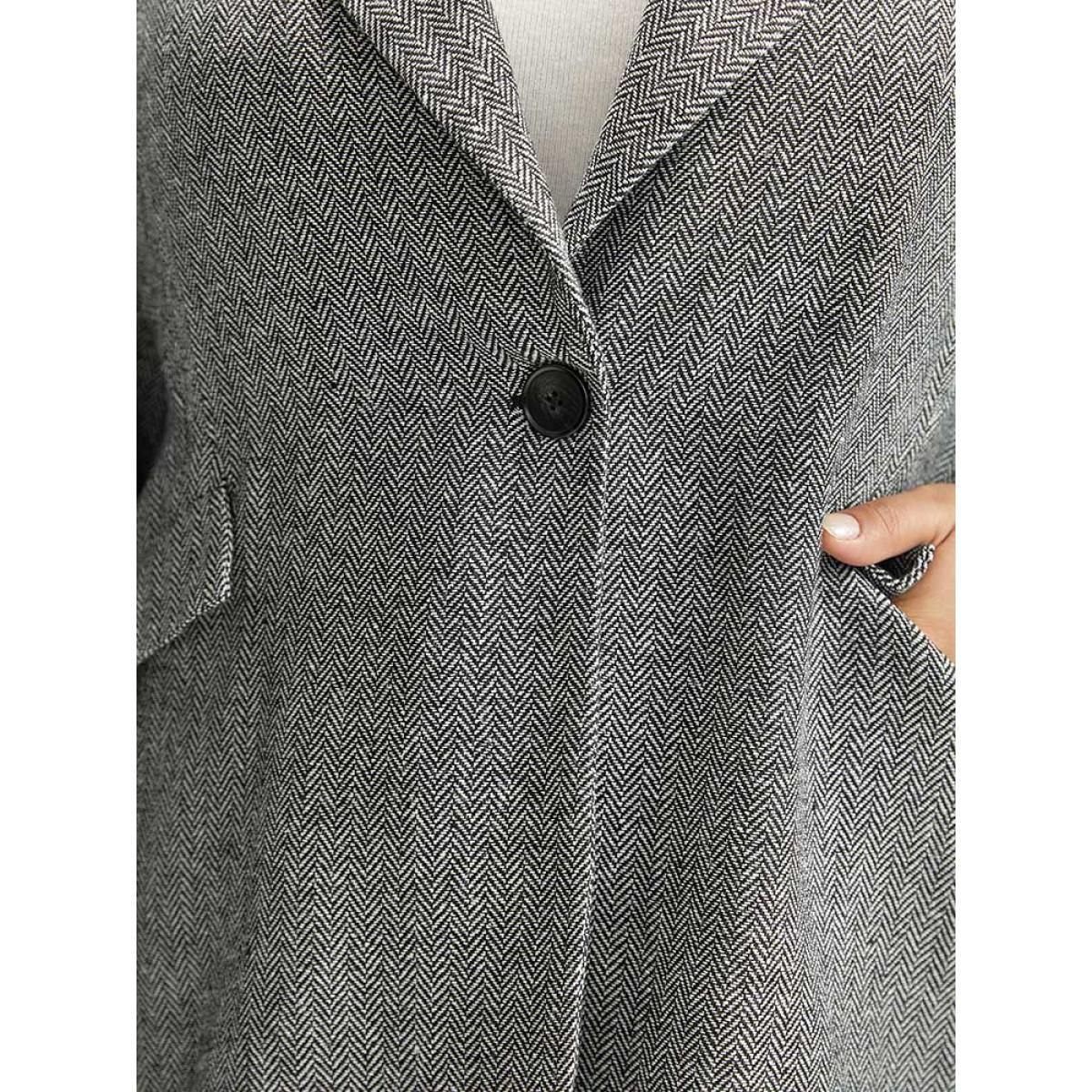 Plus Size Plain Textured Pocket Suit Collar Blazer Black Women Work Plain Texture Sleeve Long Sleeve Suit Collar 26/4X Pocket At the Office Blazers BloomChic Product Image