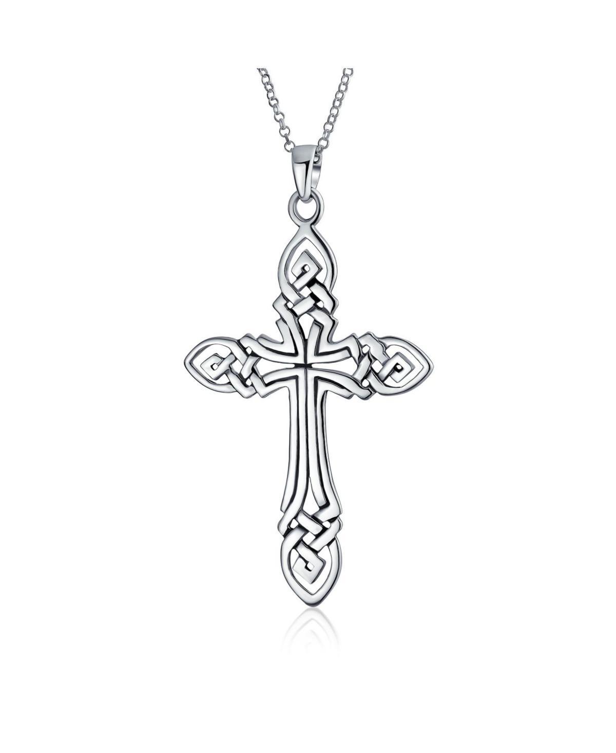 Bling Jewelry Viking Irish Celtic Knot Cross Large Cut Out Pendant Necklace For Women Sterling Silver 2.5 Inch Product Image