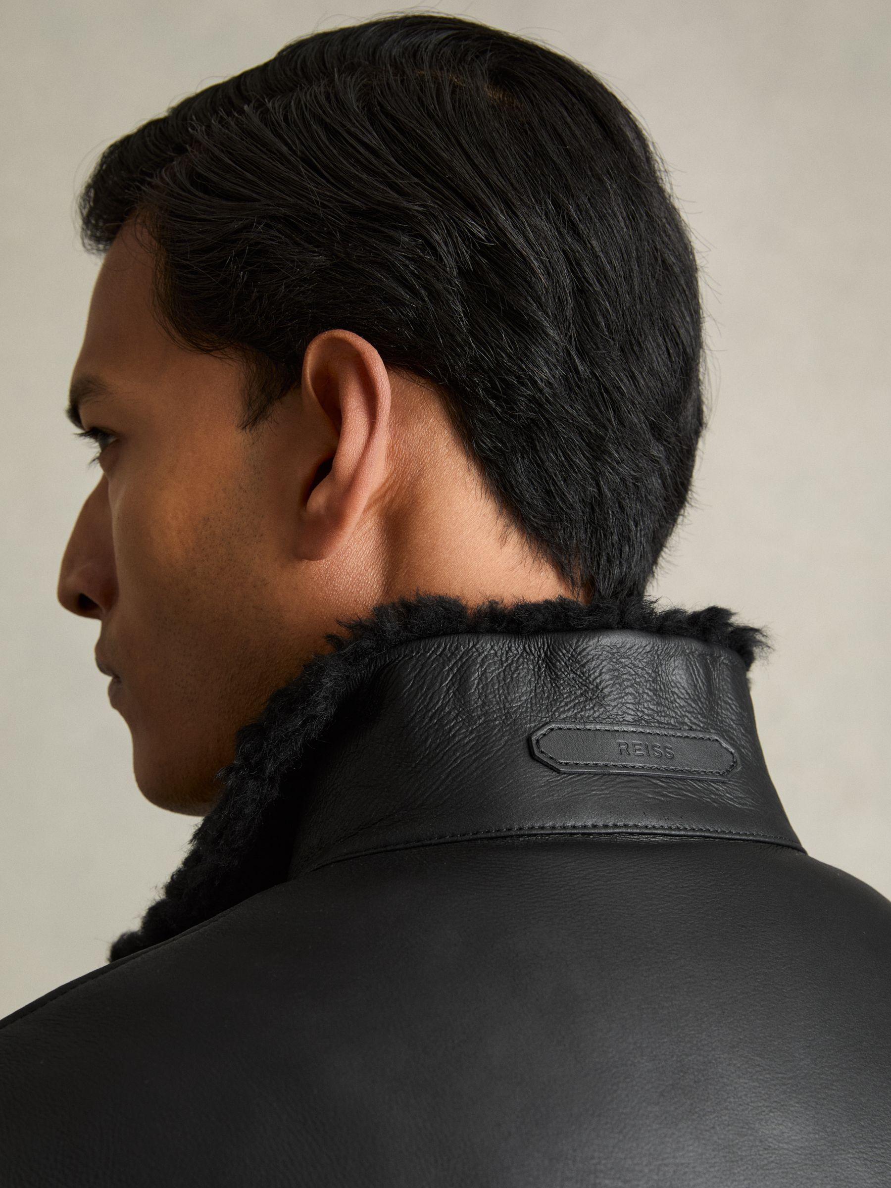 Shearling Lined Leather Jacket in Black Product Image