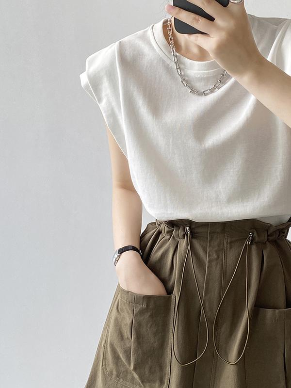 Loose Sleeveless Split-Joint Round-Neck T-Shirts Tops Product Image