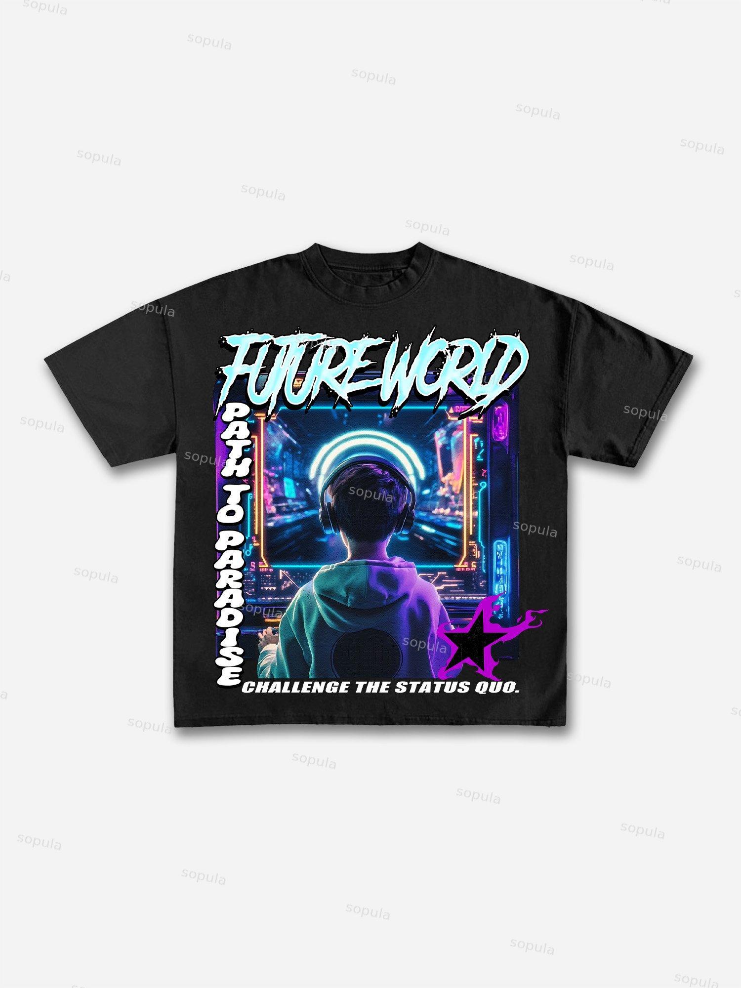 Sopula Future World Brainstorming Graphic Print Cotton T-Shirt Product Image