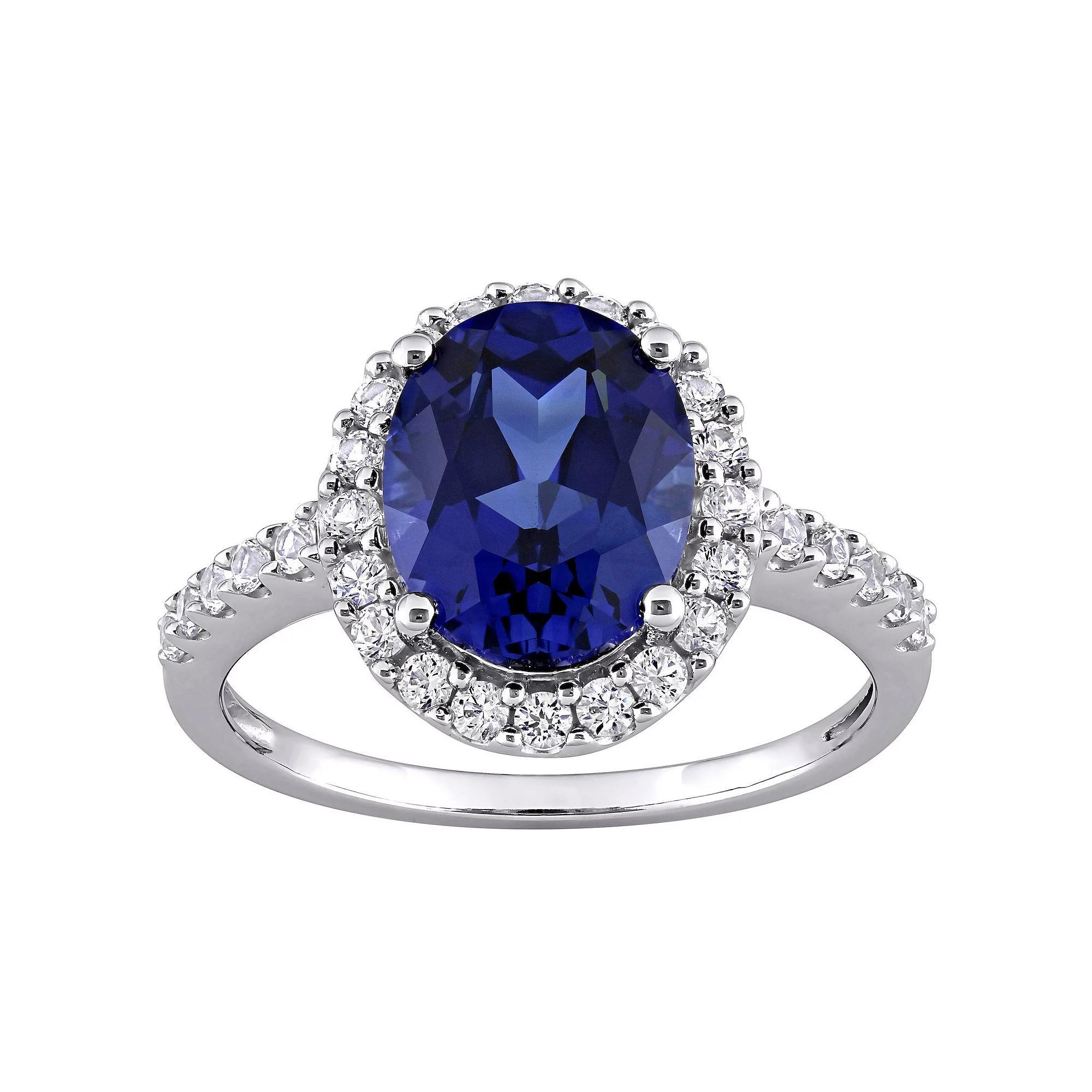 Stella Grace 10k White Gold Lab-Created Blue & White Sapphire Halo Ring, Women's, Size: 4 Product Image