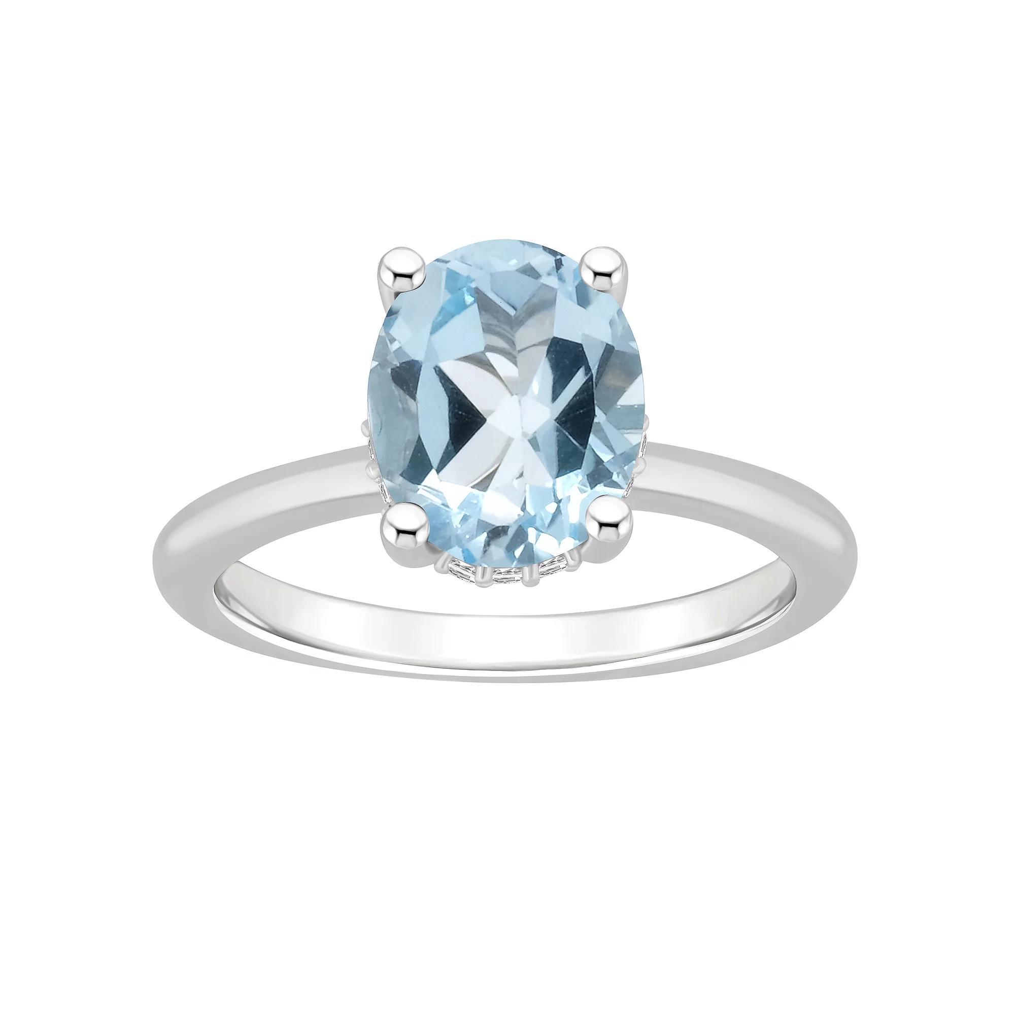 Alyson Layne Sterling Silver 10 mm x 8 mm Oval Gemstone & Diamond Accent Ring, Women's, Size: 7, Blue Topaz Product Image