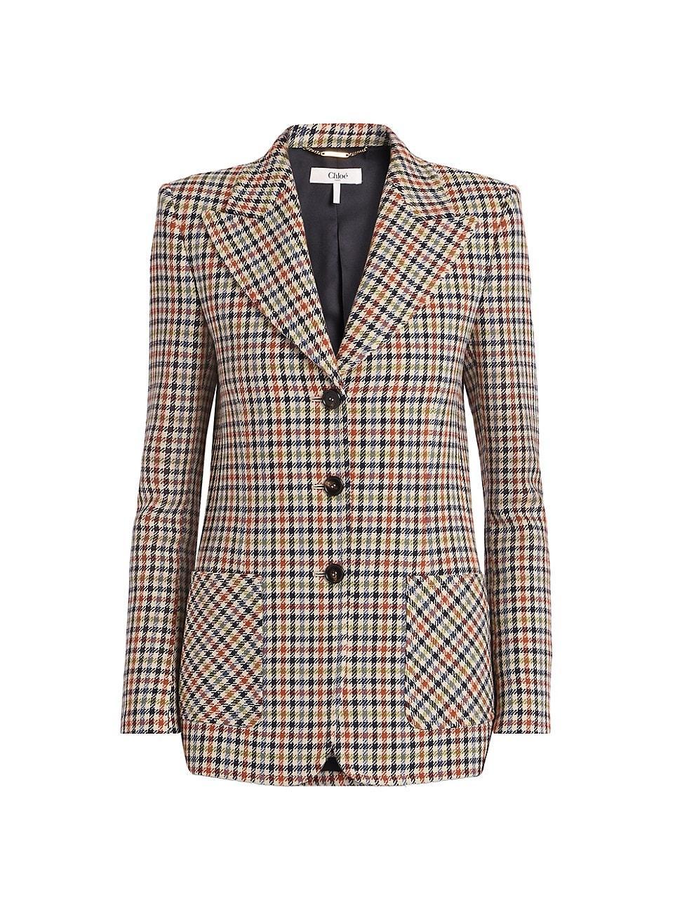 Womens Houndstooth Wool-Blend Single-Breasted Blazer Product Image