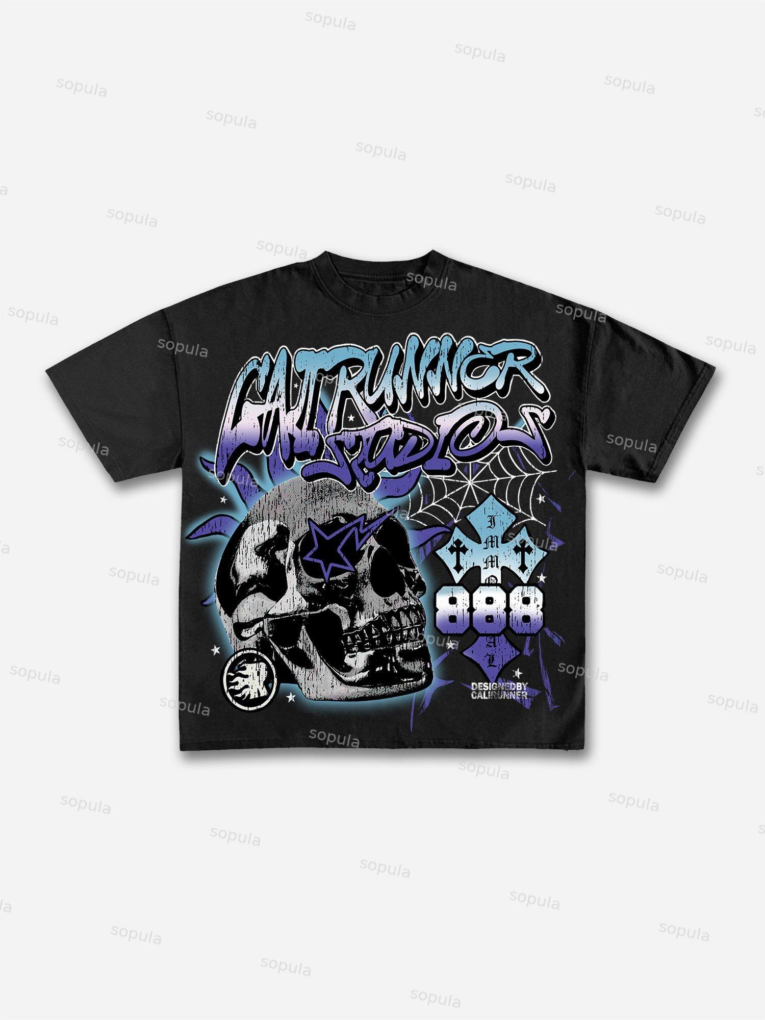 Mens Flame Abstract Skull Graphic Cotton T-Shirt Product Image