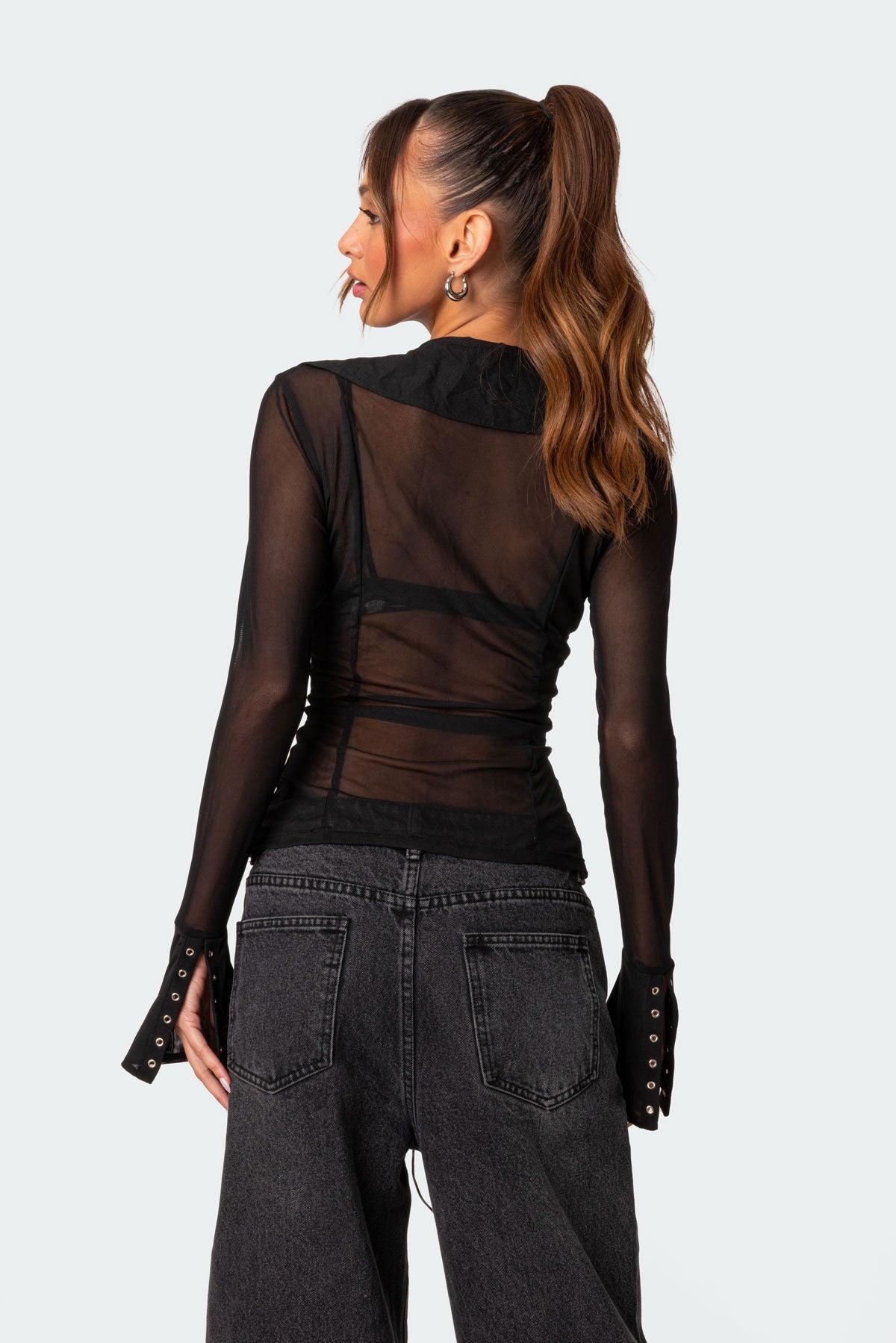 Lace Up Sheer Mesh Top Product Image