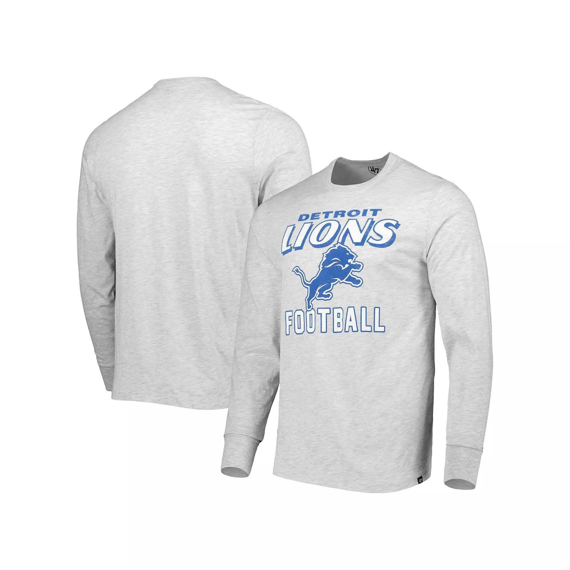 Men's '47 Heathered Gray Detroit Lions Dozer Franklin Long Sleeve T-Shirt,  Product Image